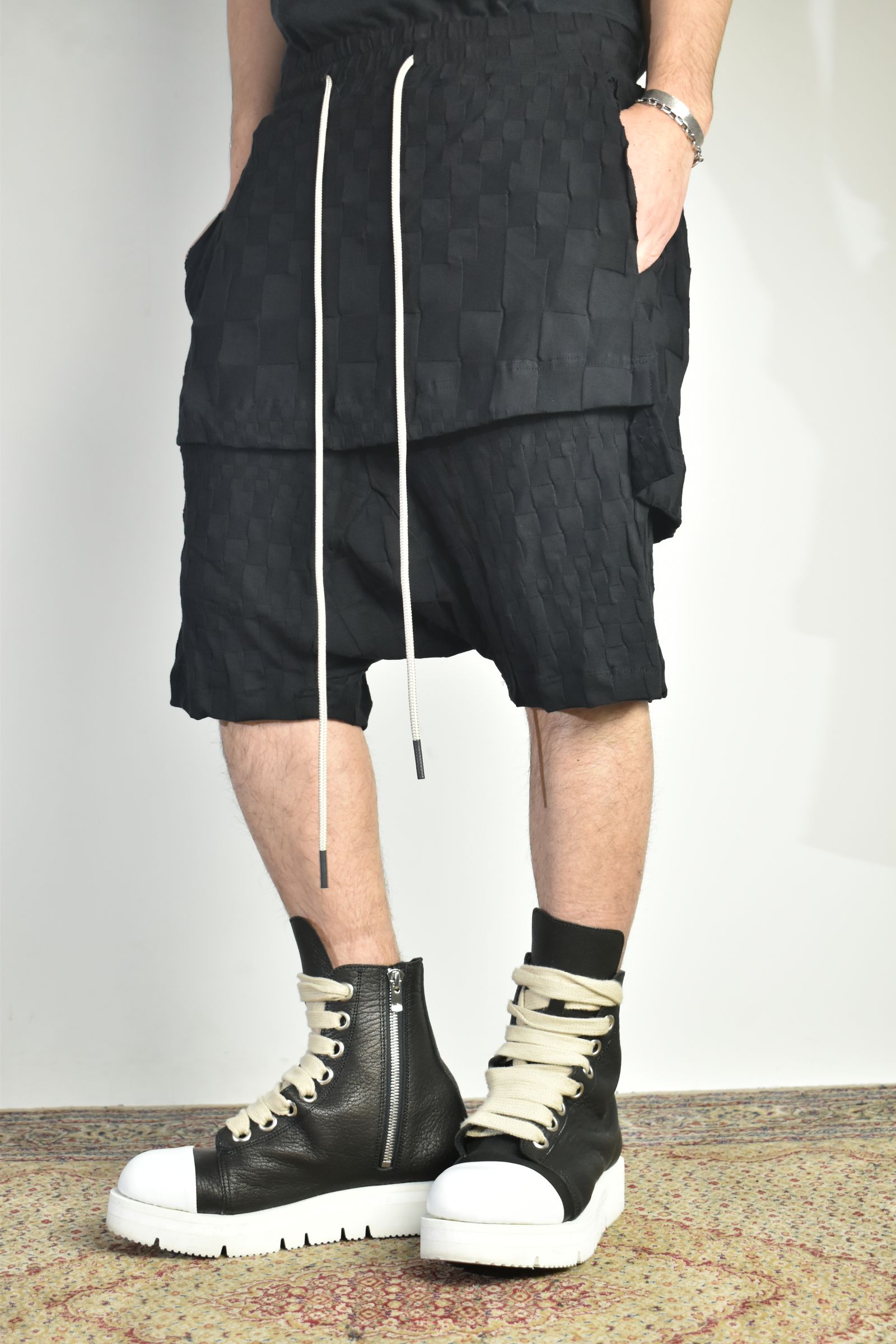 Gradient Plaid Pattern Layered Shorts"Black" / グラデーションチェックパターンレイヤードショーツ"ブラック"