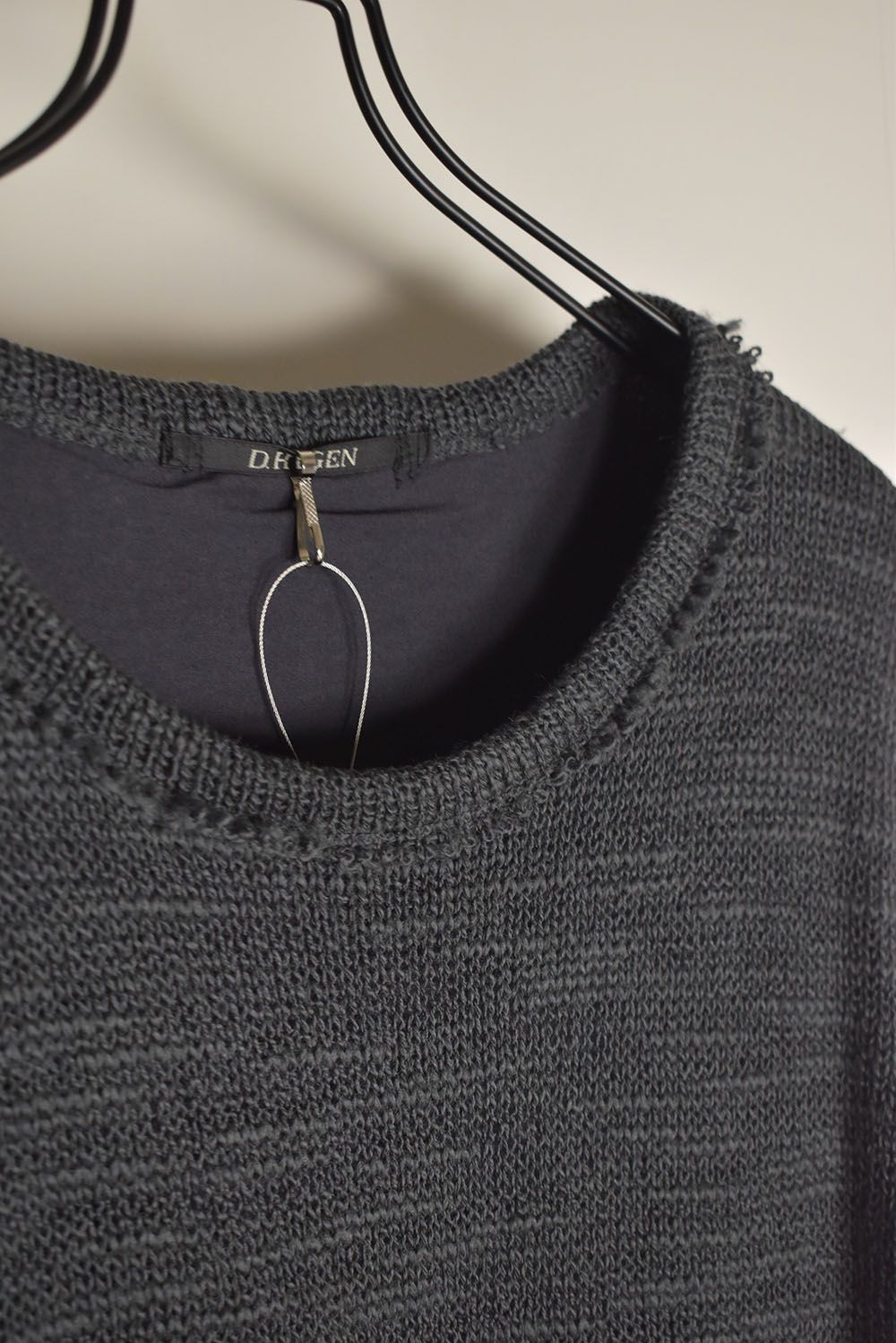Low-Gauge knit × Cotton Jersey Layered Tee "Charcoal" / ローゲージニット×コットンジャージレイヤードTシャツ"チャコール"