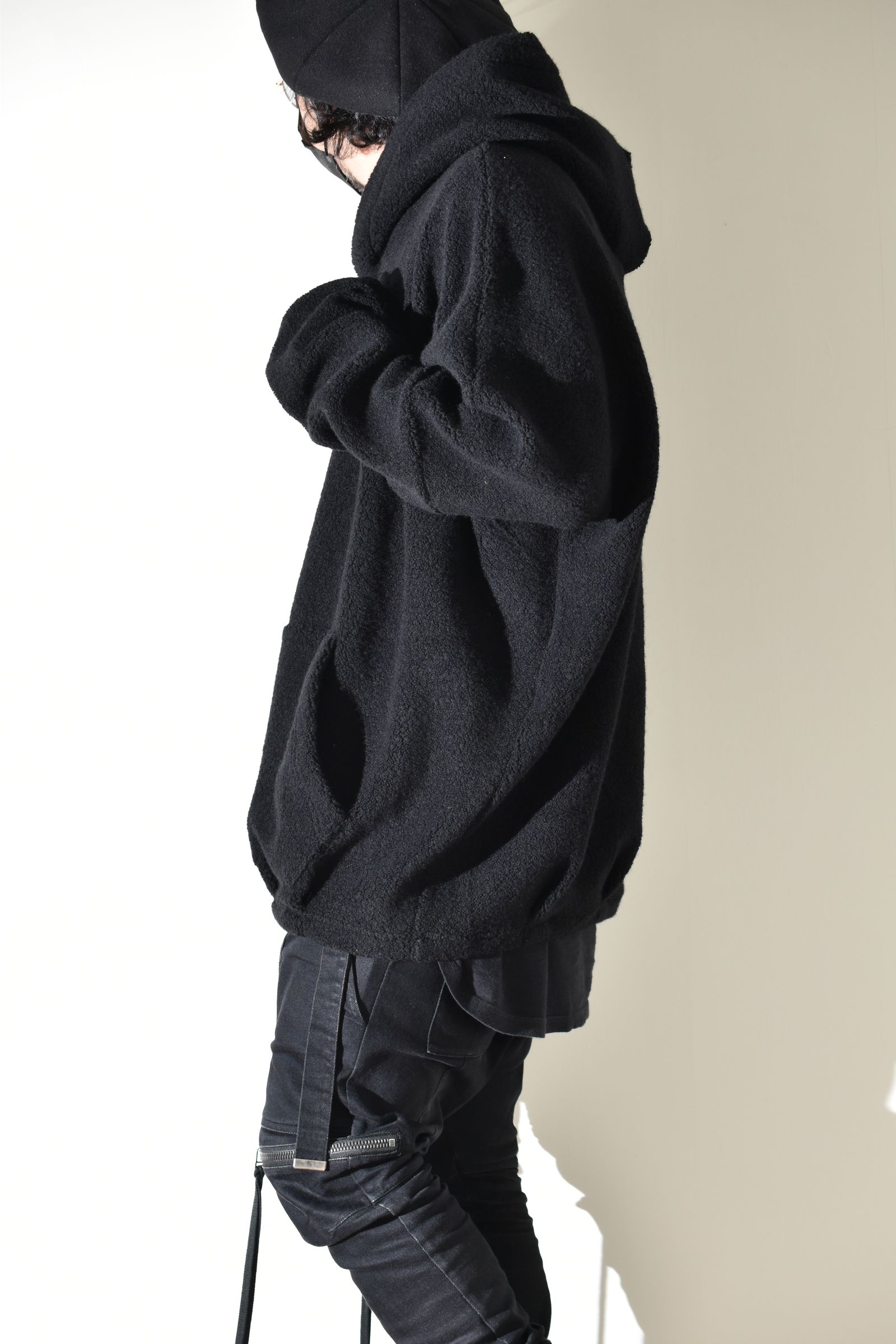 Sheep Pile Knit Dolman Hoodie Pullover"Black" / シープパイルニットドルマンフーディプルオーバー"ブラック"