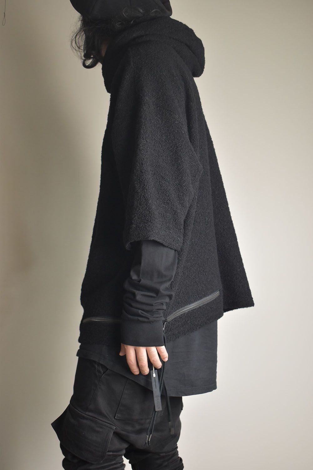 Loop Knit Oversized Layered Hooded Pullover"Black" / ループニットオーバーサイズレイヤードフーデッドプルオーバー"ブラック"