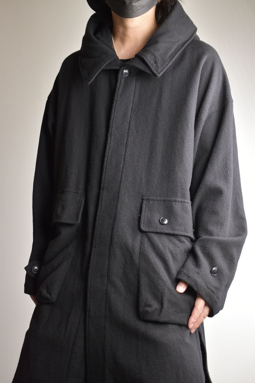 Wool Fulling Product Dyed Coat "Black" / ウール縮絨 製品染めコート"ブラック"