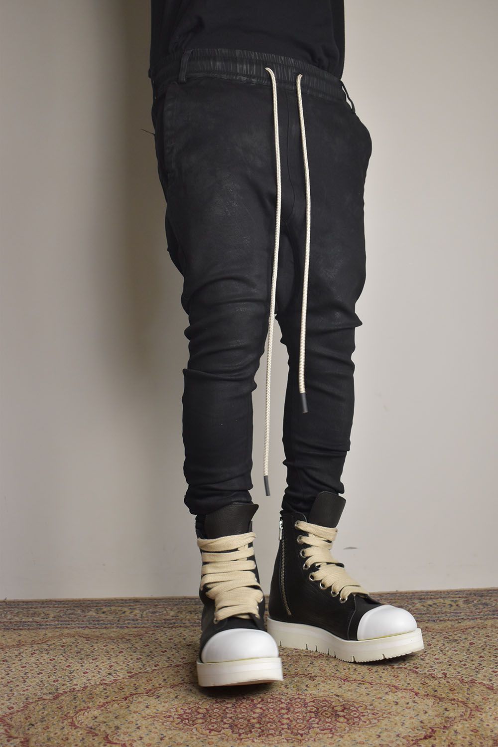 Coated Stretch denim Sarouel skinny"Black" / コーティングストレッチデニムサルエルスキニー"ブラック"