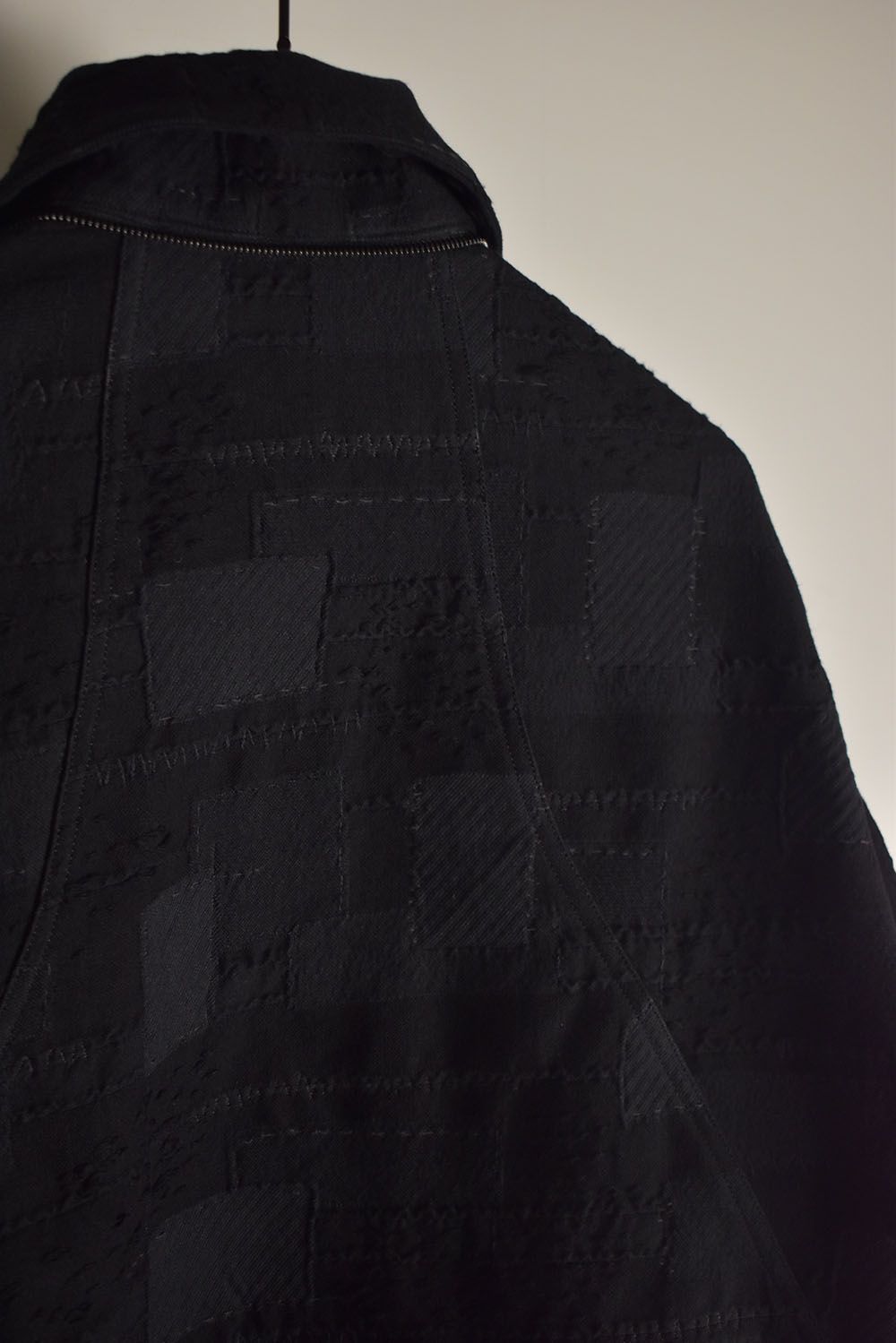Crust Patchwork Jacquard Hood Attached Jacket "Black" / クラストパッチワークジャガードフードアタッチドジャケット"ブラック"