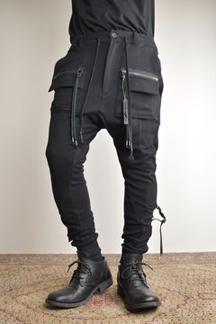 Non-ply Yarn Lined Belt Adjustable Crotch Jog Pants "Black" / 無撚糸裏毛ベルトアジャストロークロッチジョグパンツ"ブラック"