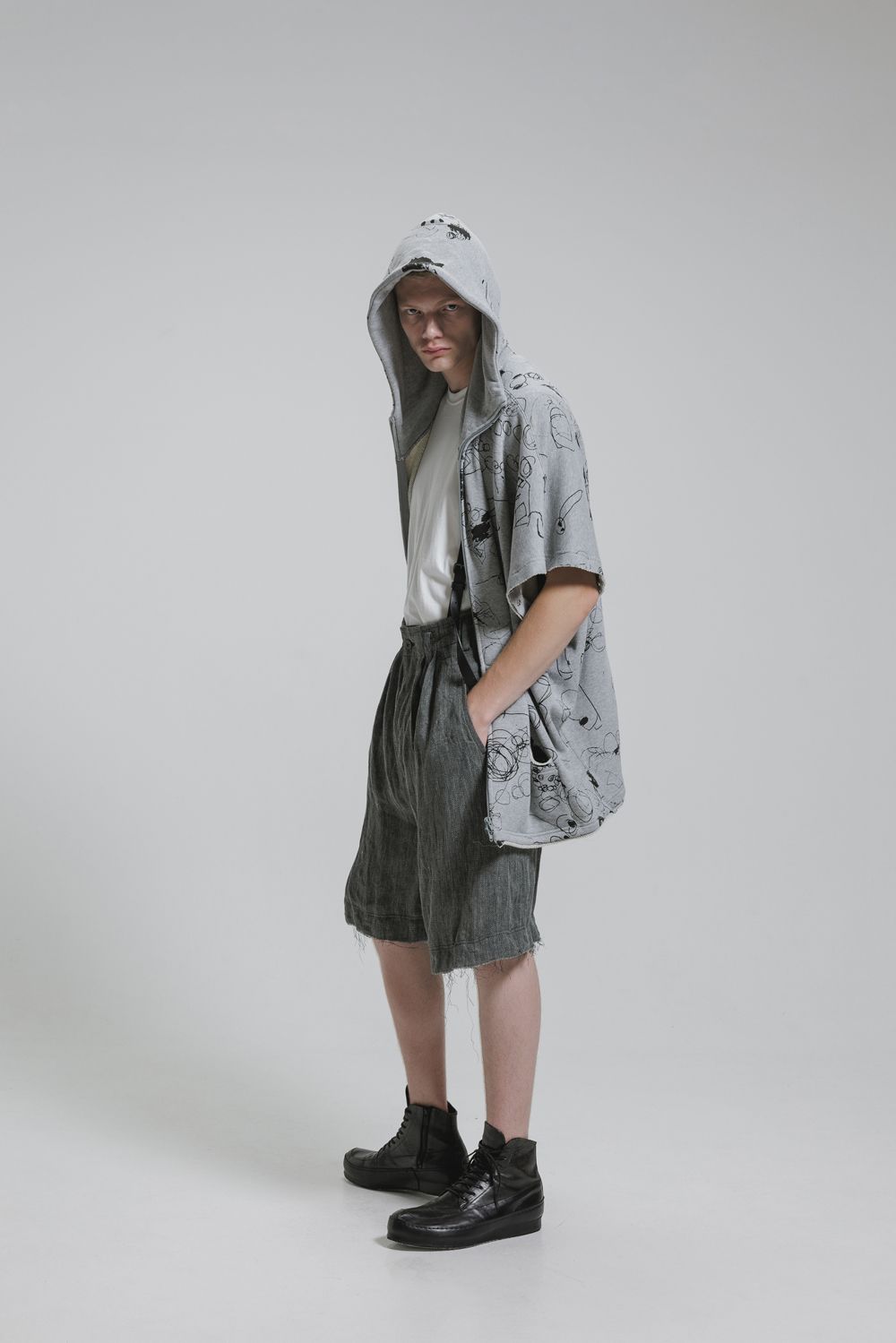 Sweat Oversize Print Zip Up Hoodie"Grey" / スウェットオーバーサイズプリントジップアップパーカ"グレー"