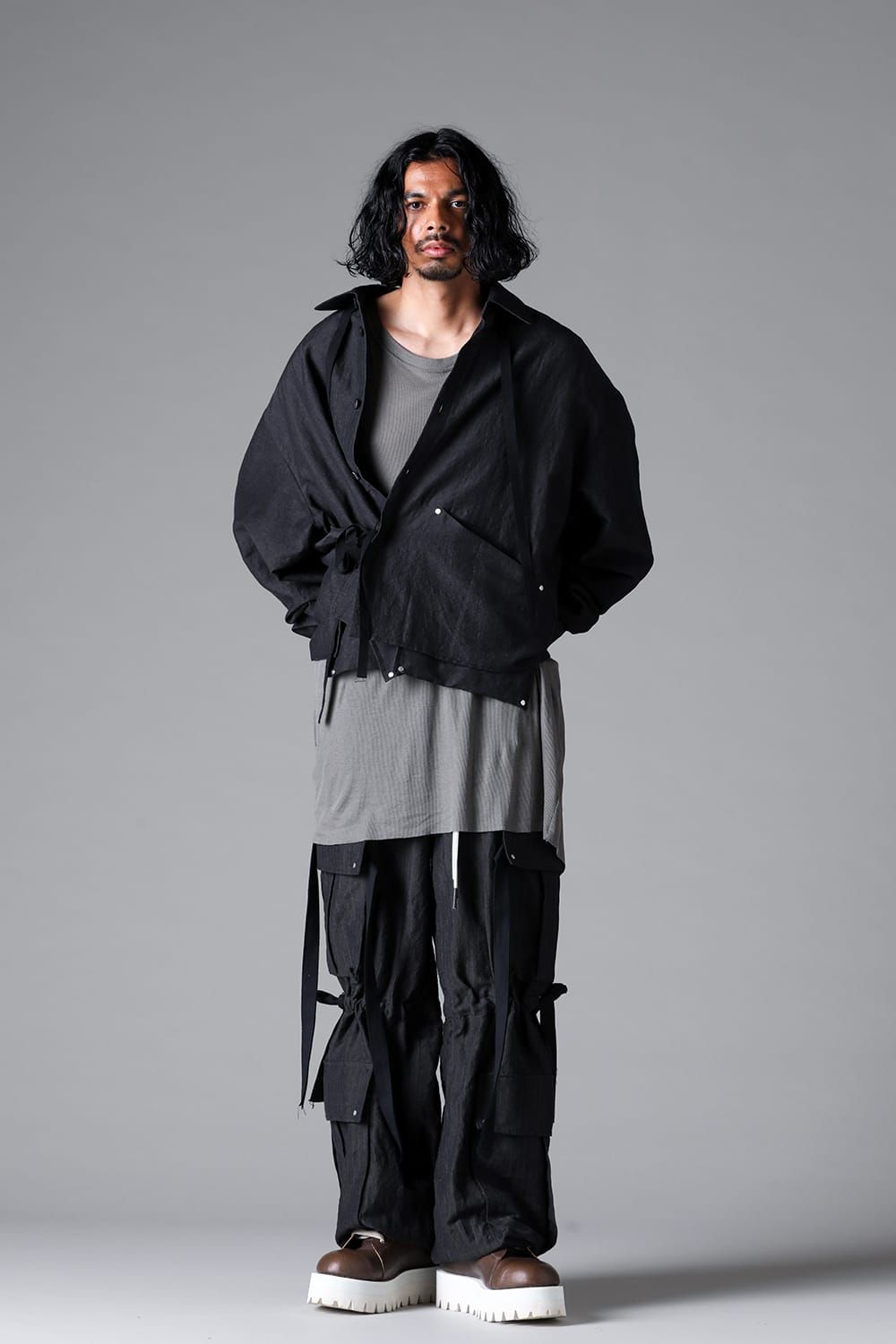 《2026SS先行予約》Wide Short Shirts"Black / Stone /Khaki /D.Grey / ST×GY" / ワイドショートシャツ"ブラック/ストーン/カーキ/ダークグレー/ストライプ×ダークグレー"