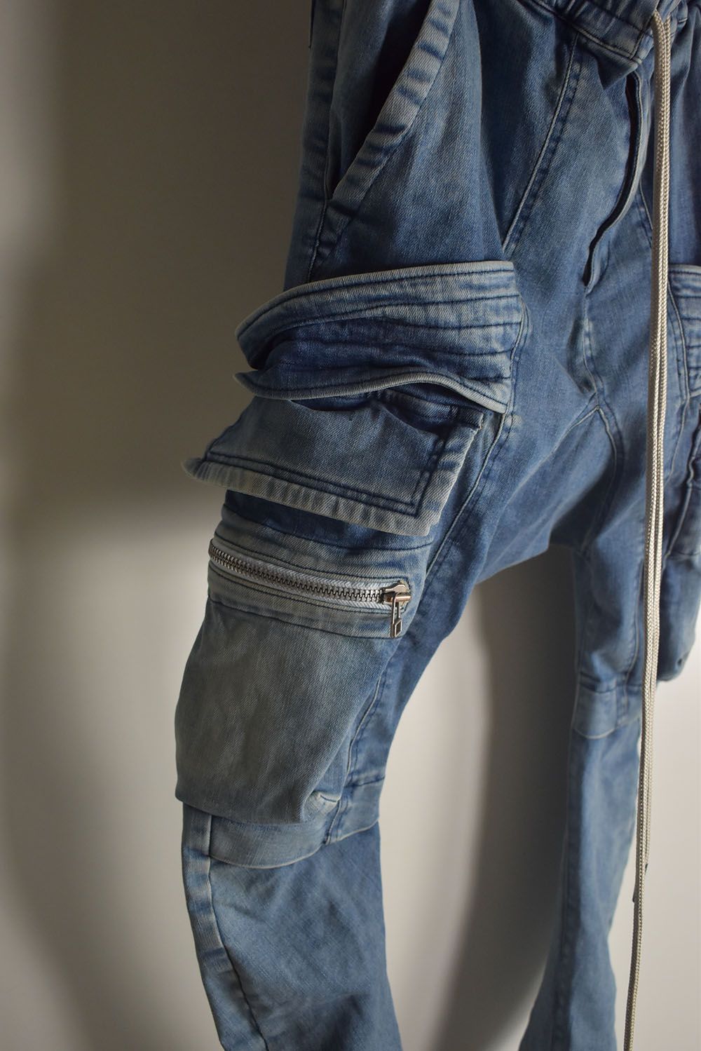 Denim Cargo Sarouel Skinny"Damage Black/Indigo Blue"/デニムカーゴサルエルスキニー"ダメージブラック/インディゴブルー"