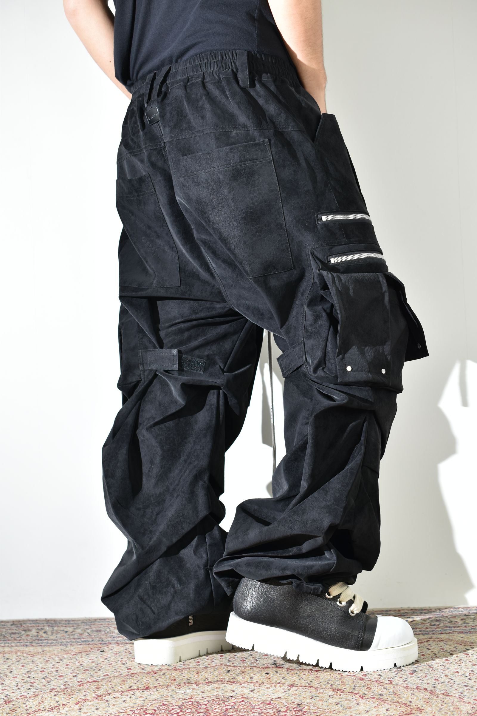 Vegan Suede Leather Cargo Pants"Black" / ヴィーガンスウェードレザーカーゴパンツ "ブラック"
