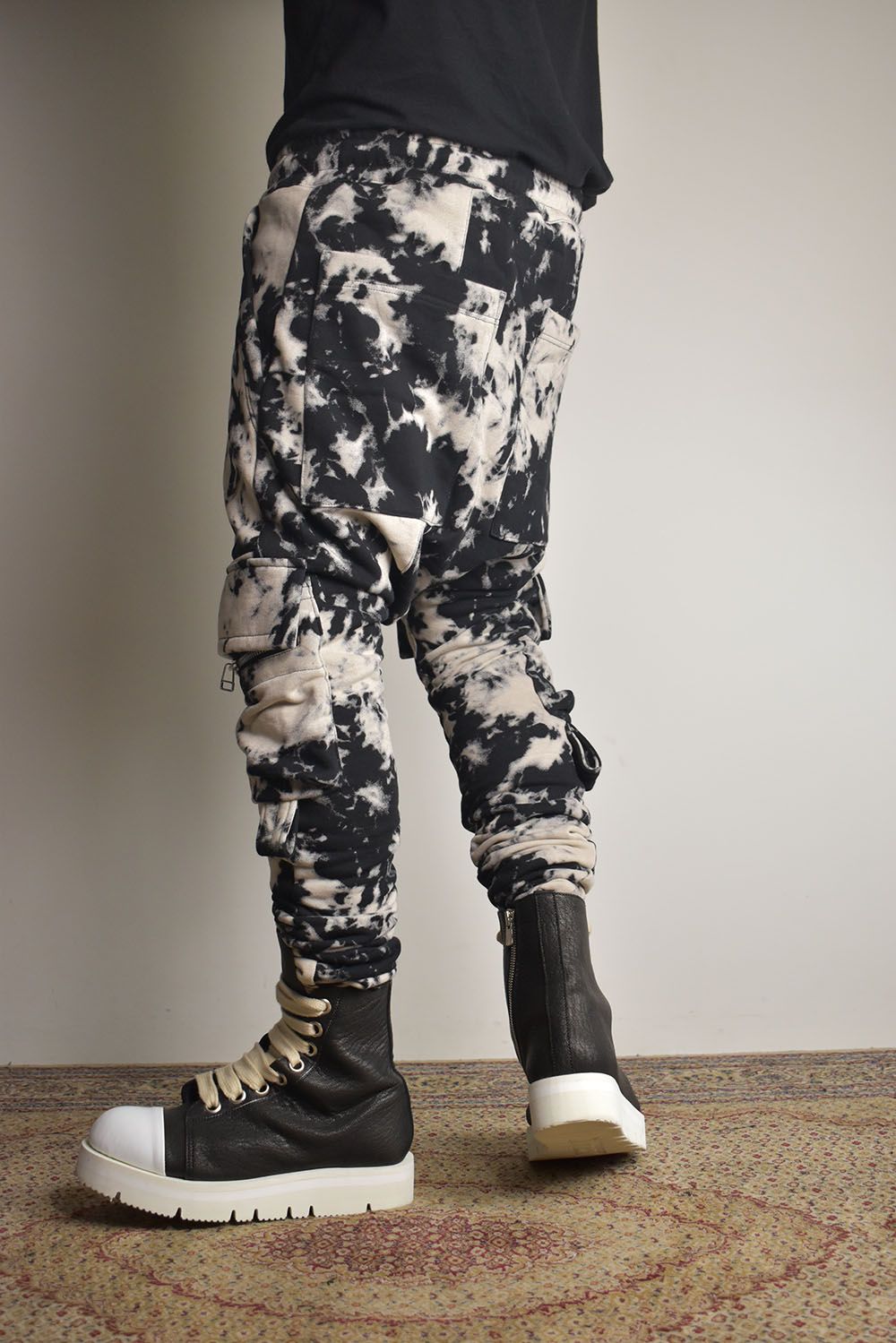 Discharge Pinting Cargo Sarouel Skinny"Black×Ivory" /ディスチャージプリントカーゴサルエルスキニー"ブラック×アイボリー"