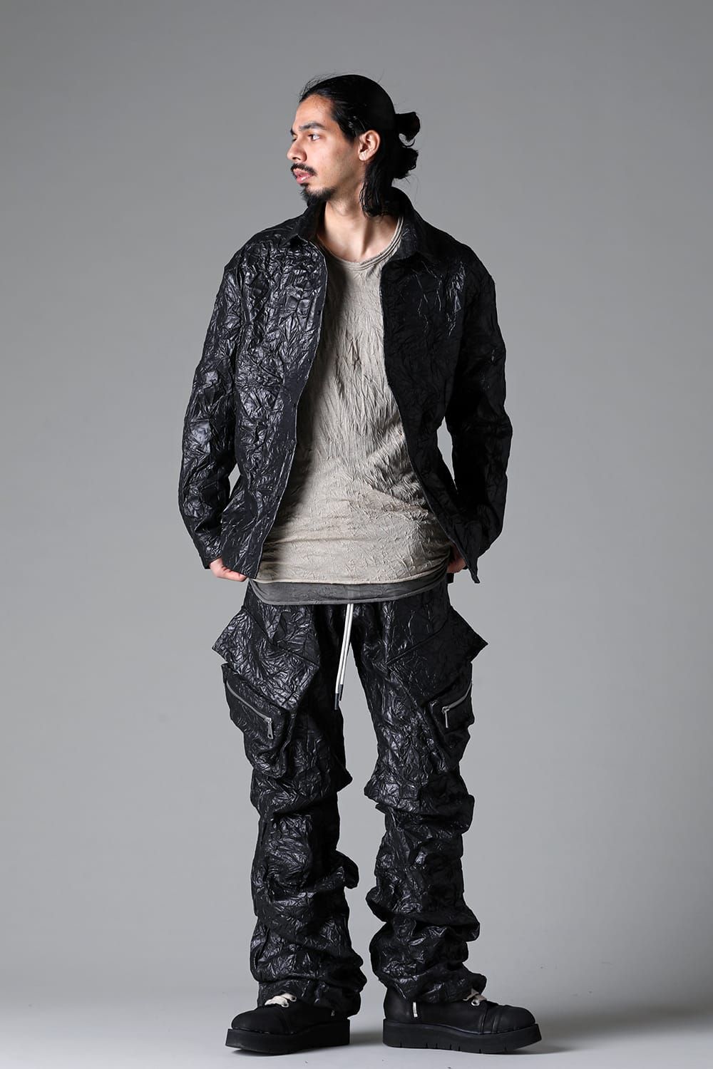 Washer Synthetic Leather Shirts"Black" / ワッシャーシンセティックレザーシャツ"ブラック"
