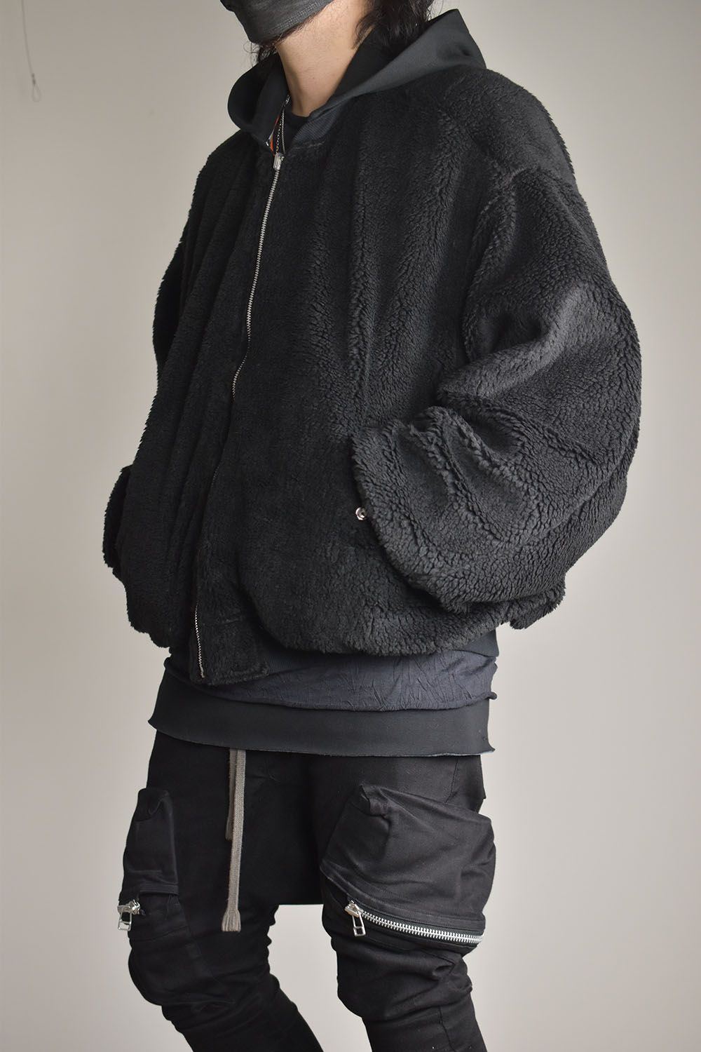 Teddy Fleece MA-1 Hoodie"Black"/テディフリースMA-1フーディ"ブラック"