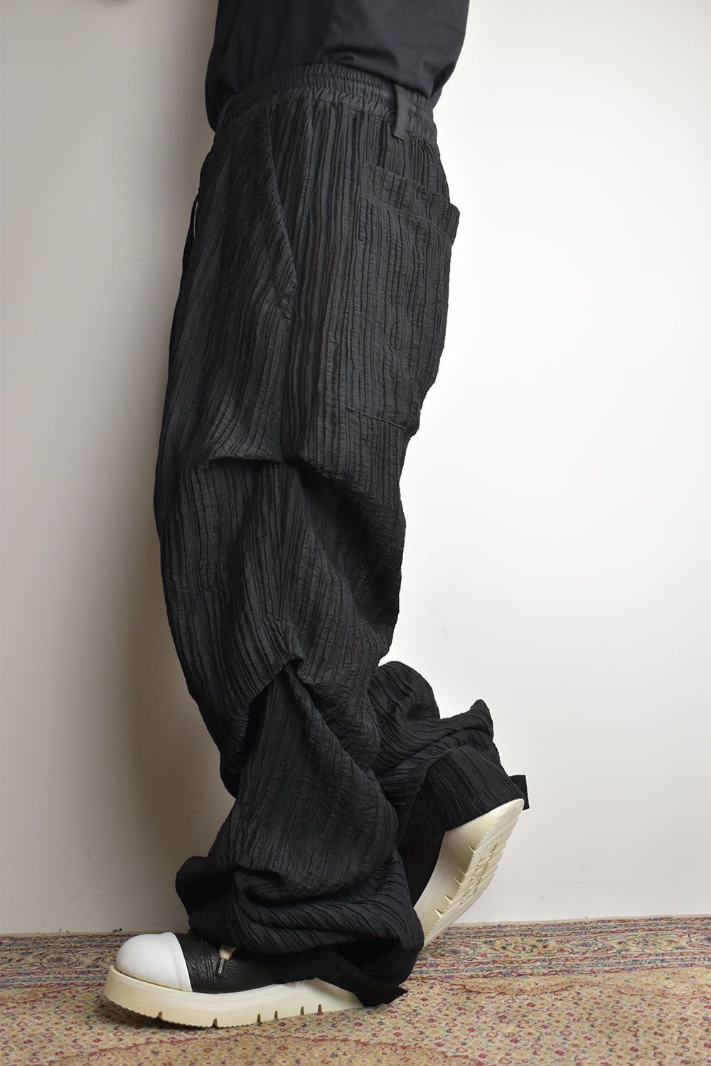 Sheer Yoryu Tuck Baggy Pants"Black"/シアータックバギーパンツ"ブラック"
