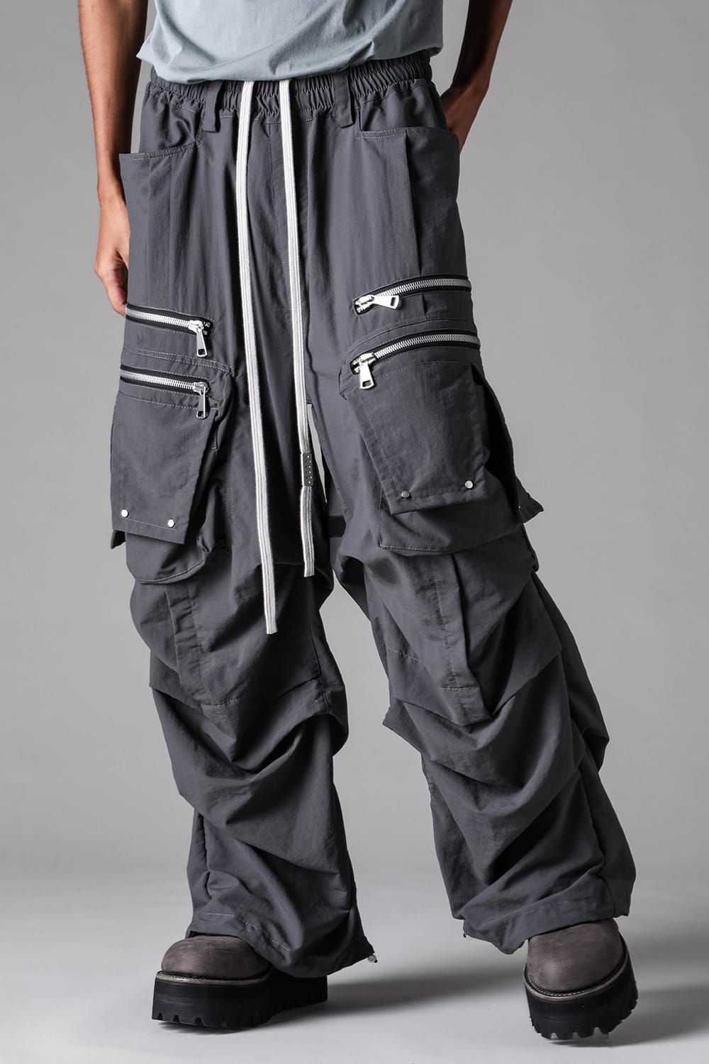 《2027SS先行予約》Rayon Nylon Cargo Tuck Wide Pants"Black / Grey / L.Khaki" /レーヨンナイロンカーゴタックワイドパンツ"ブラック/グレー/ライトカーキ"