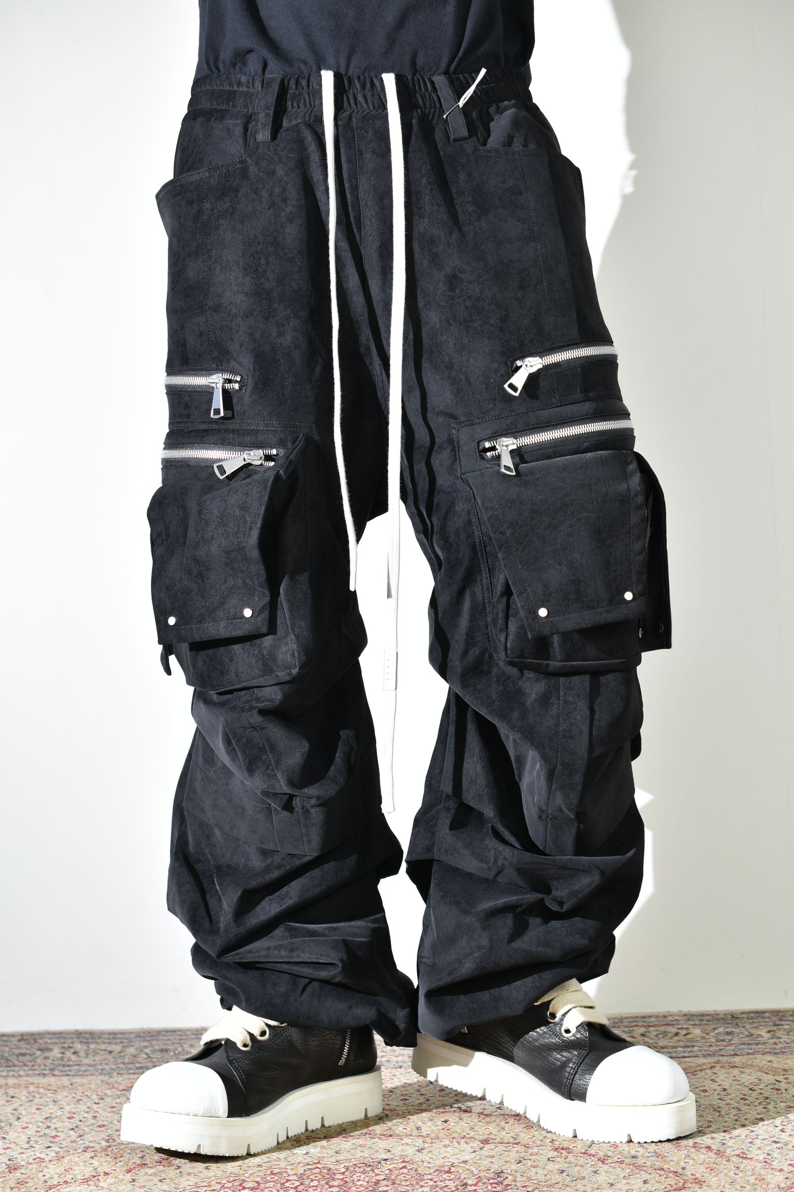 Vegan Suede Leather Cargo Pants"Black" / ヴィーガンスウェードレザーカーゴパンツ "ブラック"