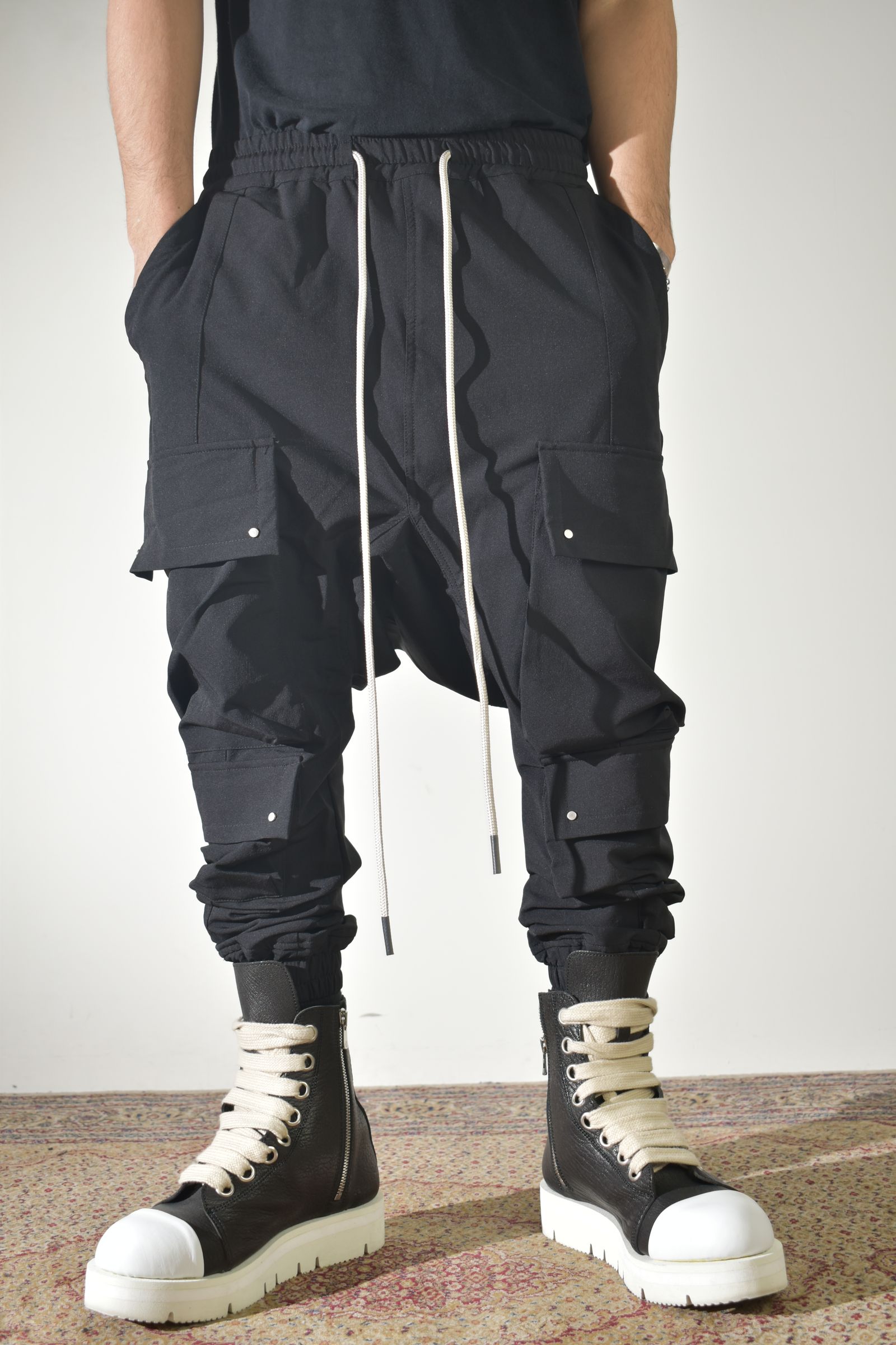 Stretch Nylon Military Sarouel Pants"Black" / ストレッチナイロンミリタリーサルエルパンツ"ブラック"