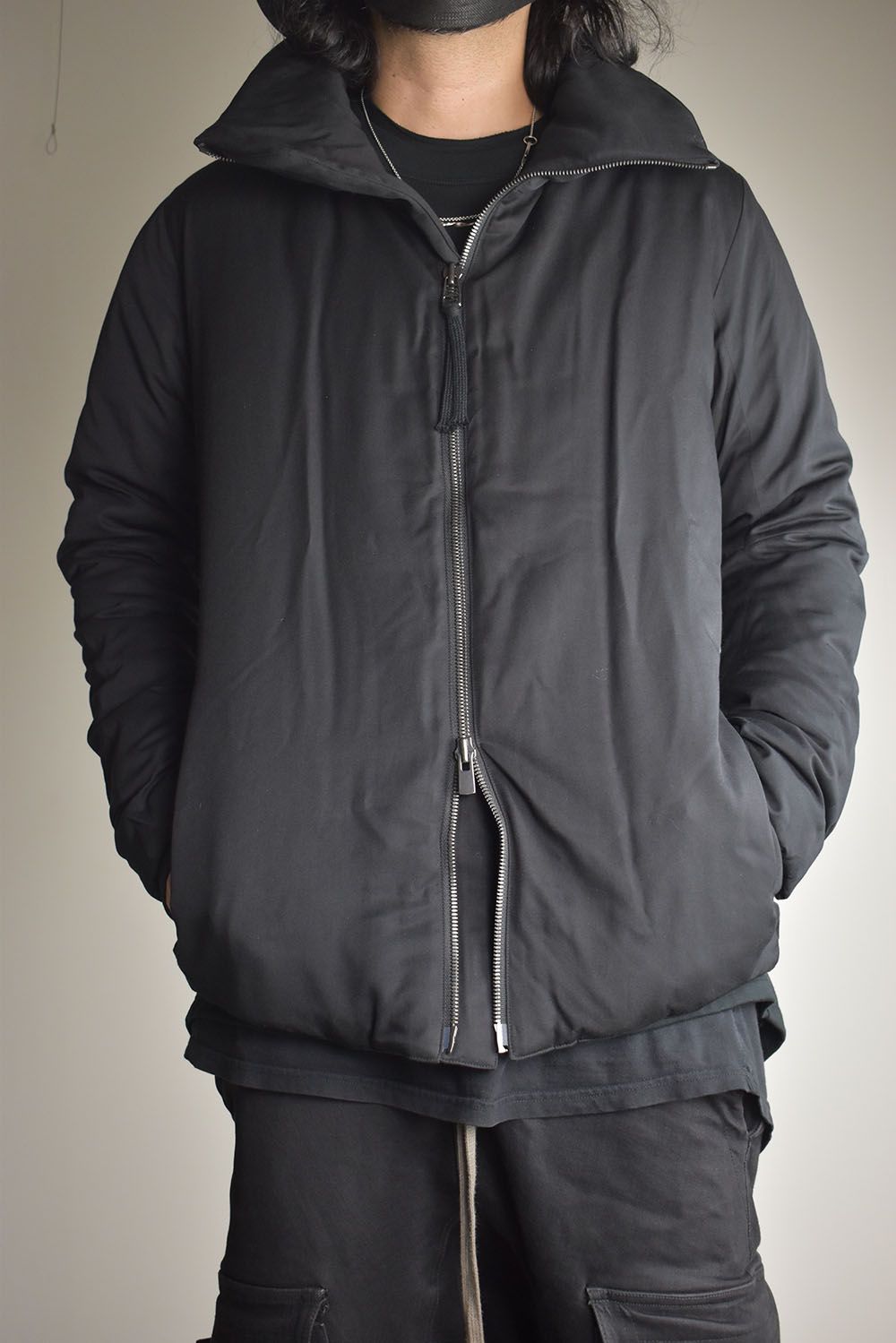 Rayon Twill Vest Hooded Down Jacket "Black" / レーヨンツイルベスト/フードアタッチドダウンジャケット"ブラック"