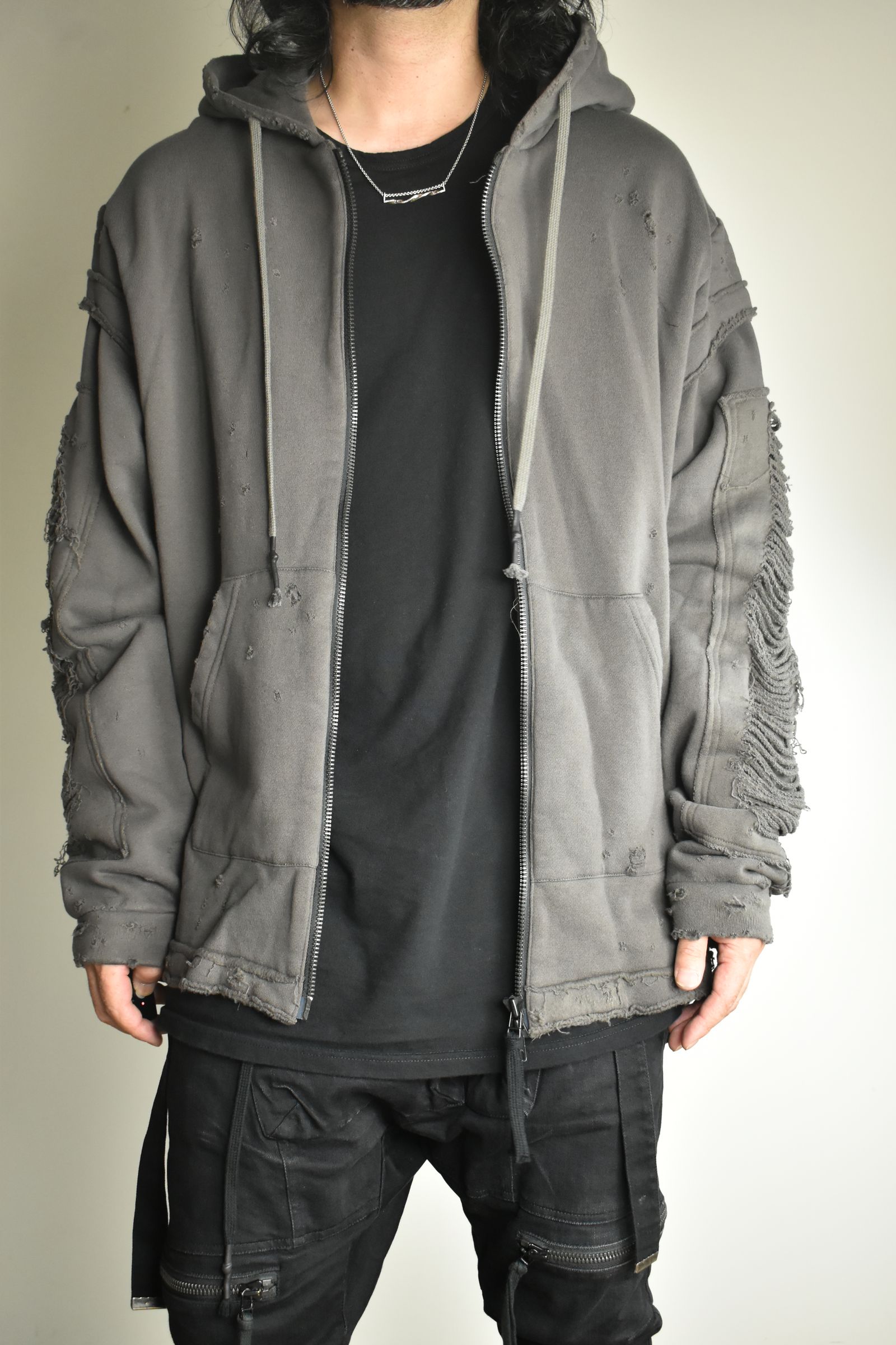 Untwisted Yarn Fleece Shotgun Zip-Up Hoodie"Charcoal" / 無撚糸裏毛ショットガンジップアップフーディー"チャコール"