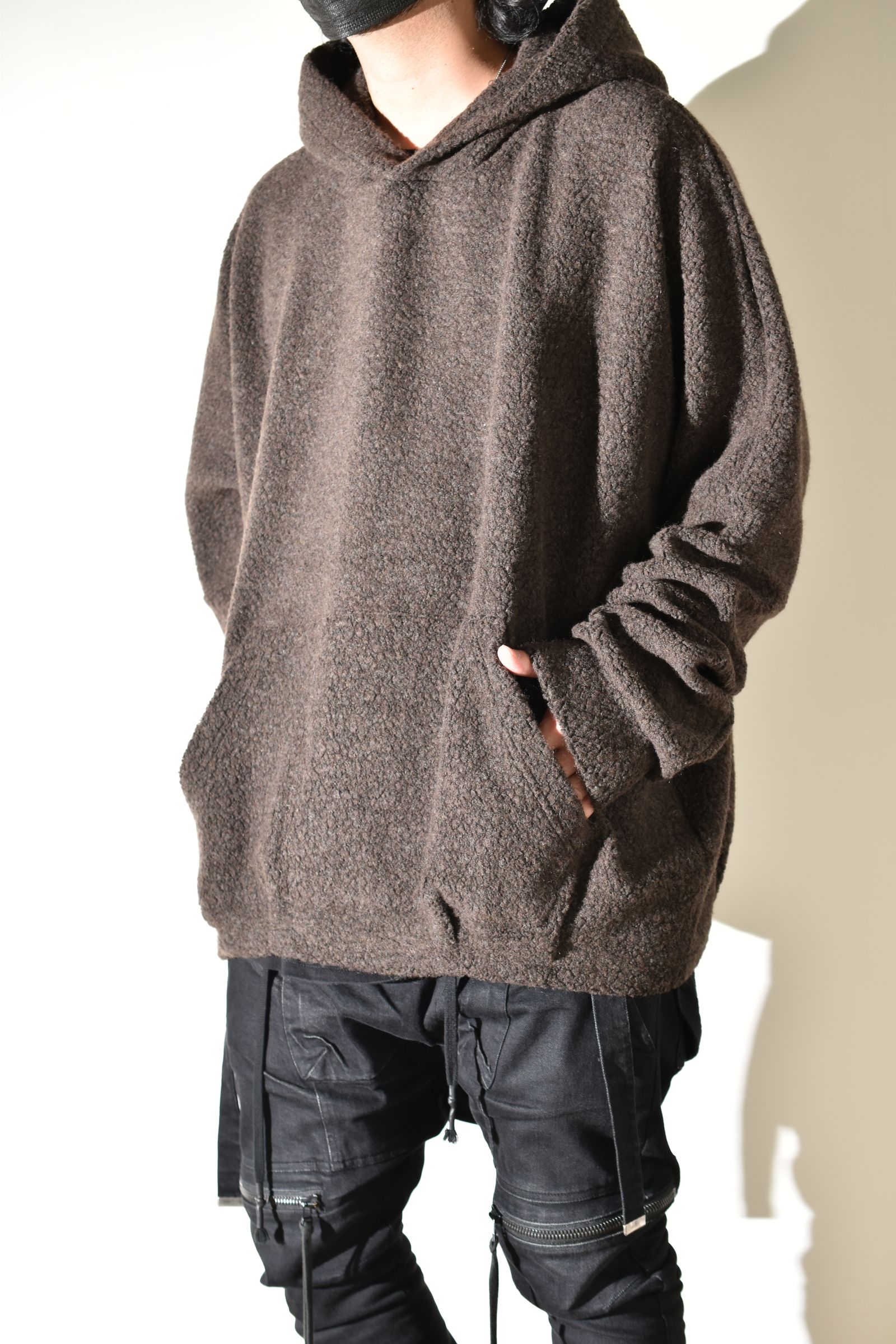 Sheep Pile Knit Dolman Hoodie Pullover"Khaki" / シープパイルニットドルマンフーディプルオーバー"カーキ"