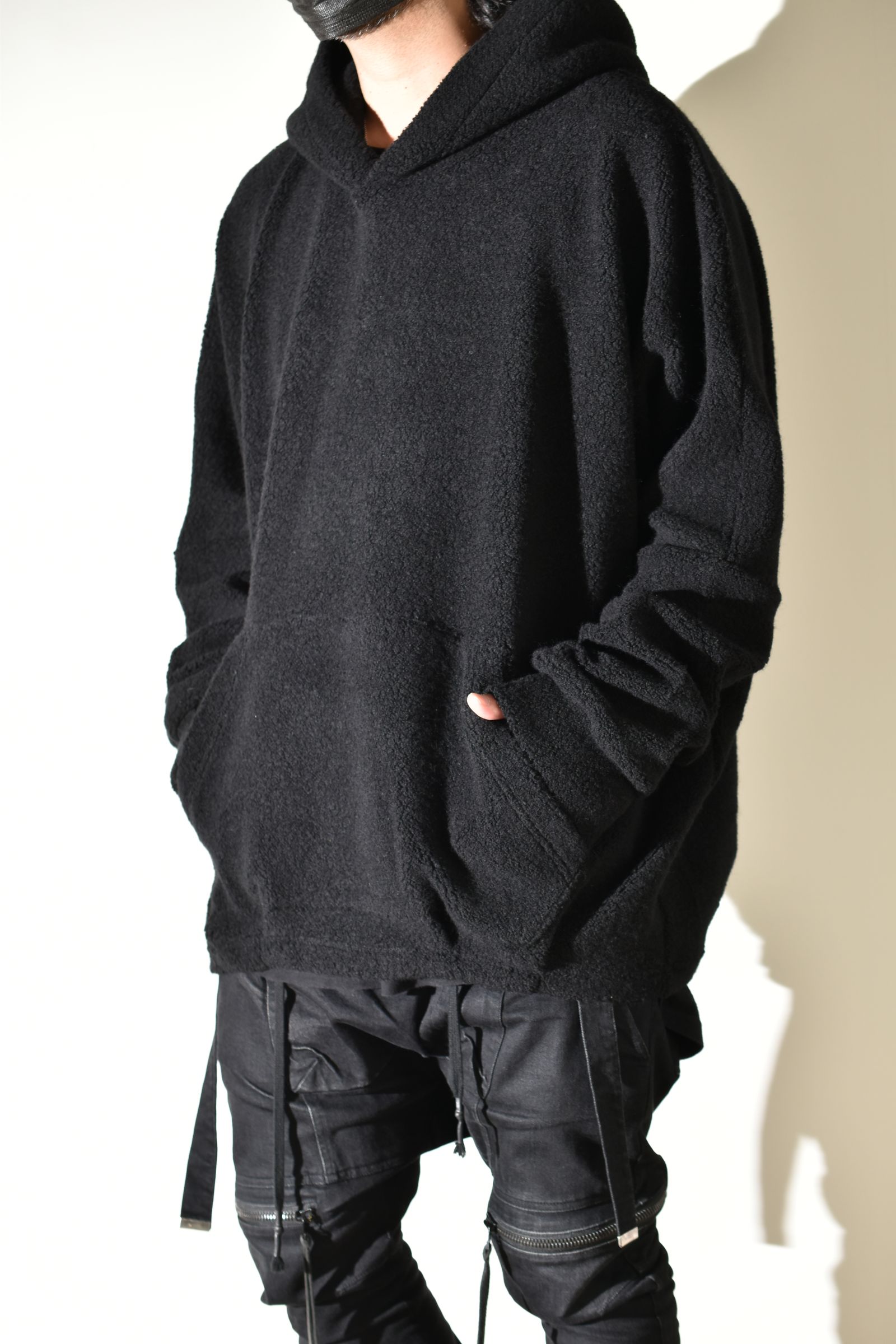 Sheep Pile Knit Dolman Hoodie Pullover"Black" / シープパイルニットドルマンフーディプルオーバー"ブラック"