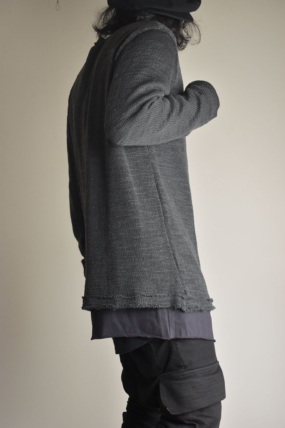Low-Gauge knit × Cotton Jersey Layered Tee "Charcoal" / ローゲージニット×コットンジャージレイヤードTシャツ"チャコール"