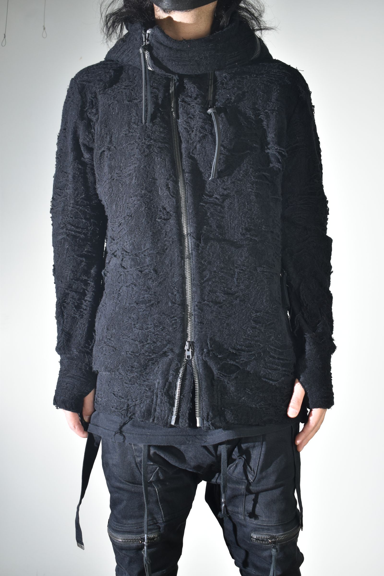Damage Pile Zip-Up Hoodie"Black" / ダメージパイルジップアップフーディー"ブラック"