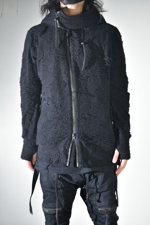 Damage Pile Zip-Up Hoodie"Black" / ダメージパイルジップアップフーディー"ブラック"