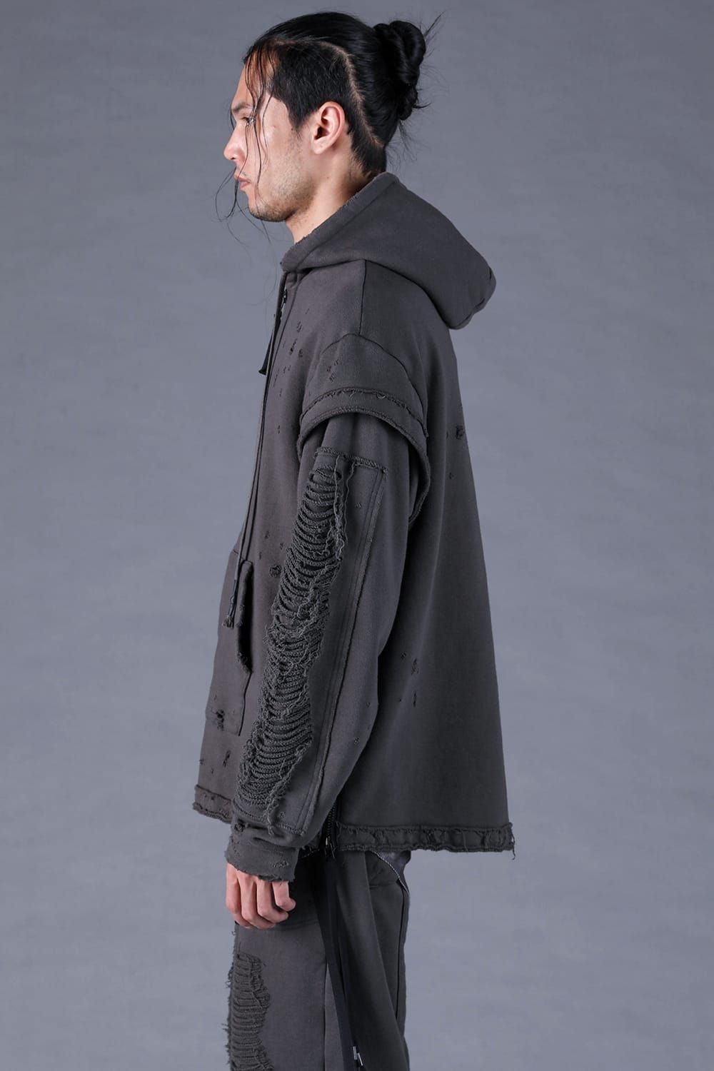 Untwisted Yarn Fleece Shotgun Zip-Up Hoodie"Charcoal" / 無撚糸裏毛ショットガンジップアップフーディー"チャコール"