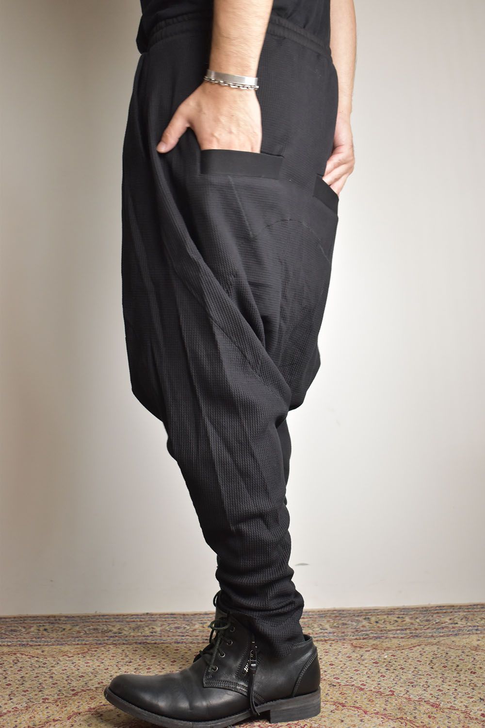 Waffle Sarrouel Pants"Black"/ワッフルサルエルパンツ"ブラック"