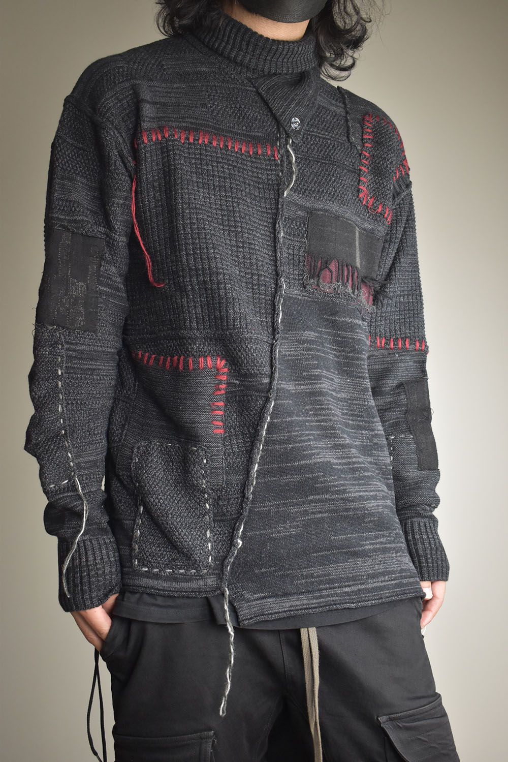 Cotton Cashmere Crust Patch Knit Pullover "Charcoal" / コットンカシミヤクラストパッチニットプルオーバー"チャコール"