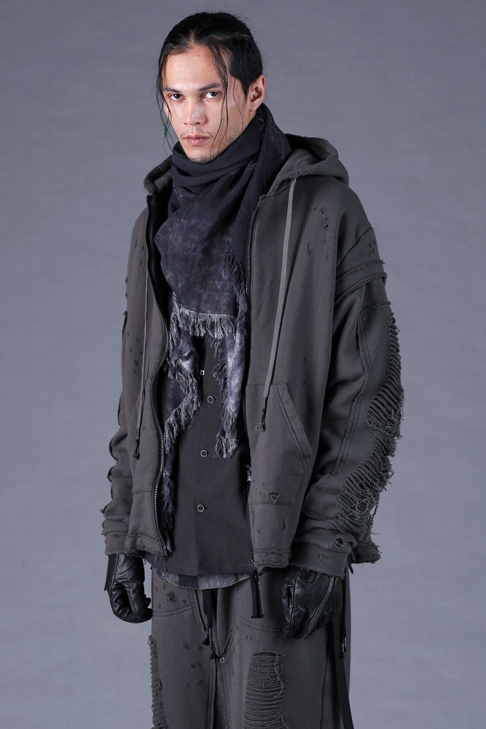 Untwisted Yarn Fleece Shotgun Zip-Up Hoodie"Charcoal" / 無撚糸裏毛ショットガンジップアップフーディー"チャコール"