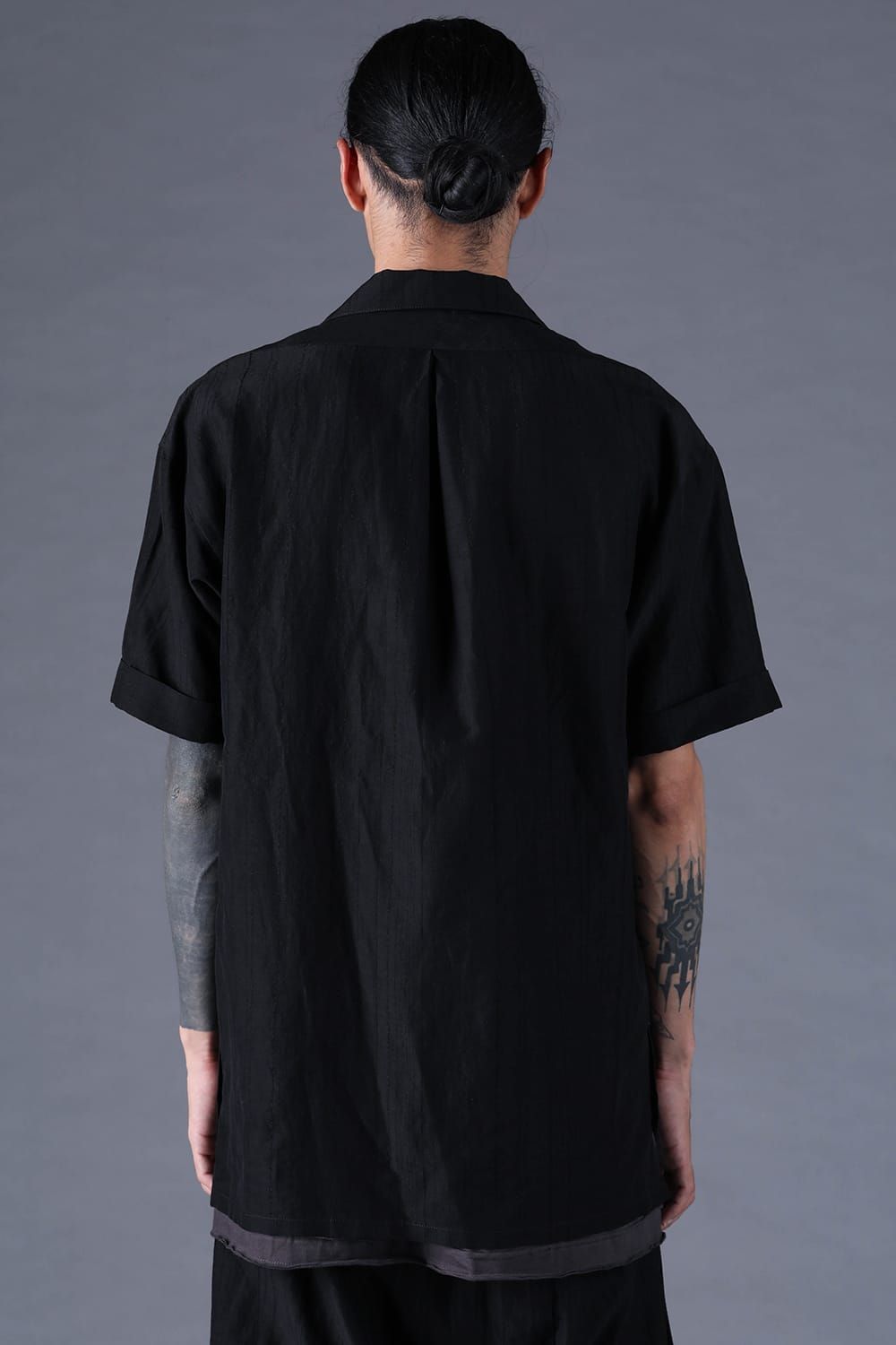 《2027SS先行予約分》Scar Stripe Jacquard Tailored S/S Shirt"Black" / スカーストライプジャガードテーラードショートスリーブシャツ"ブラック"