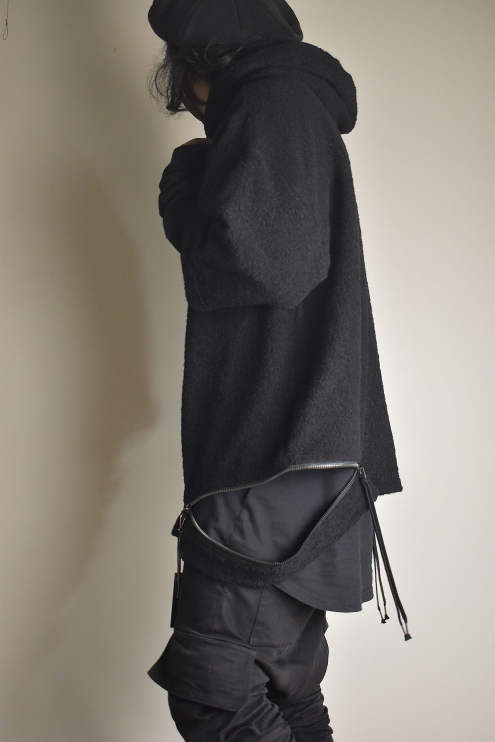 Loop Knit Oversized Layered Hooded Pullover"Black" / ループニットオーバーサイズレイヤードフーデッドプルオーバー"ブラック"
