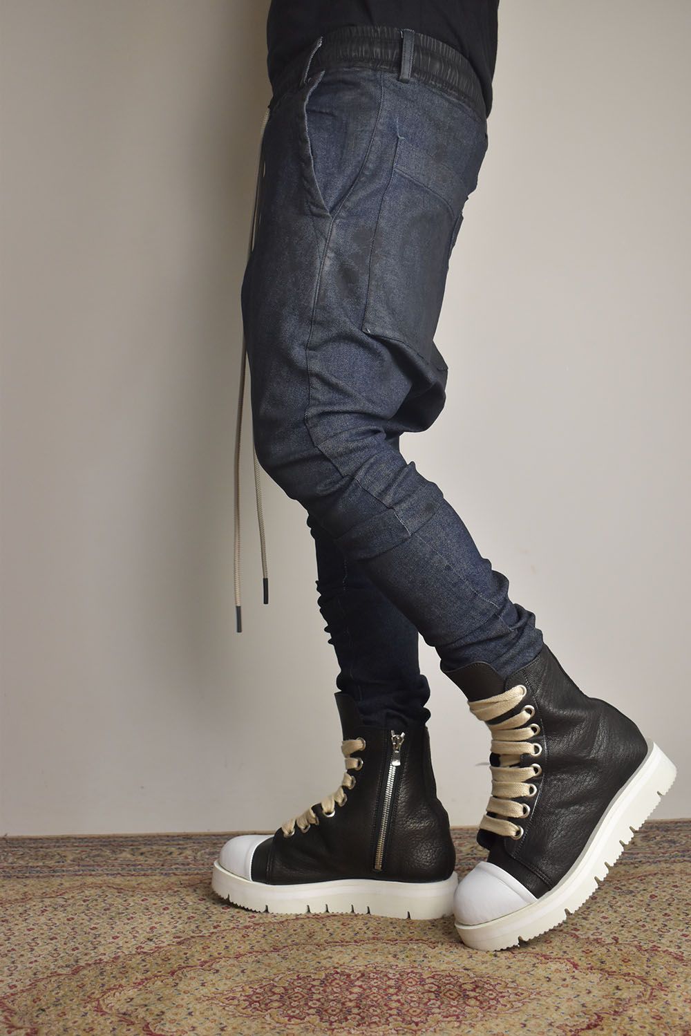 Coated Stretch denim Sarouel skinny"Blue" / コーティングストレッチデニムサルエルスキニー"ブルー"