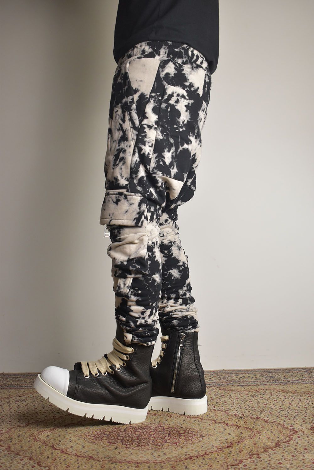 Discharge Pinting Cargo Sarouel Skinny"Black×Ivory" /ディスチャージプリントカーゴサルエルスキニー"ブラック×アイボリー"