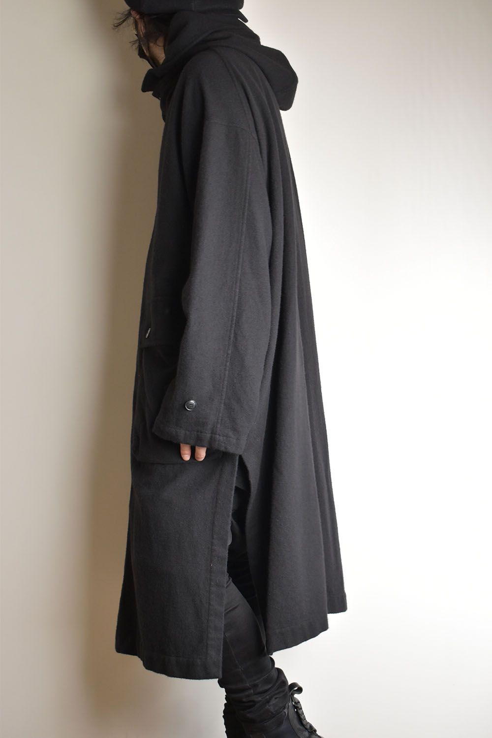 Wool Fulling Product Dyed Coat "Black" / ウール縮絨 製品染めコート"ブラック"