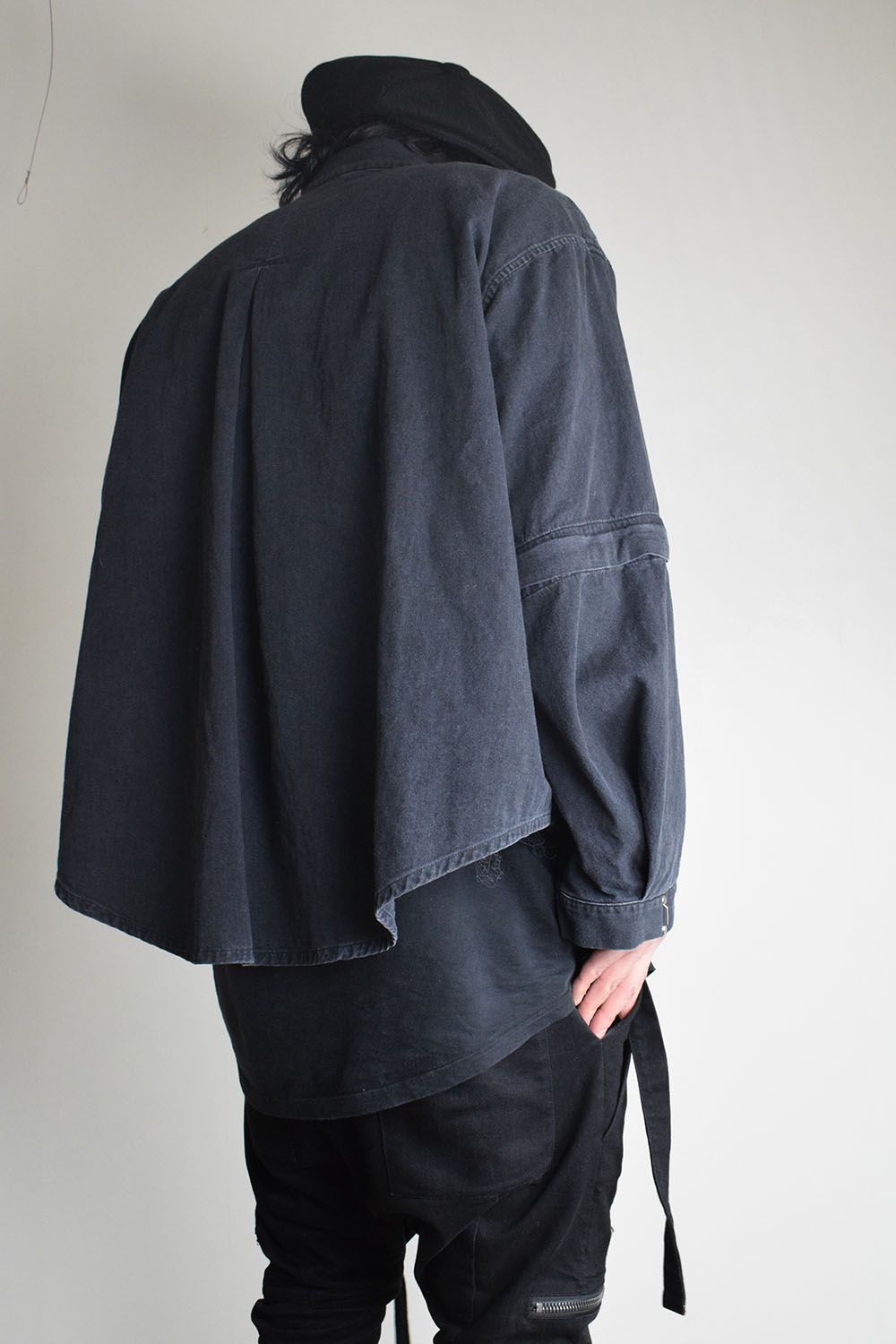 Detachable Sleeve Hook Cuff Shirt"Black Washed" / デタッチャブルスリーブホックカフスシャツ"ブラックウォッシュド"