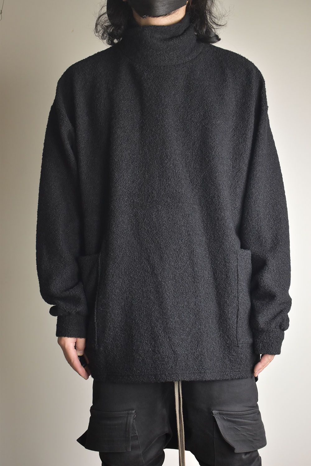 Loop Knit High Neck Long Sleeve T-Shirt "Black" / ループニットハイネックロングスリーブTシャツ"ブラック"