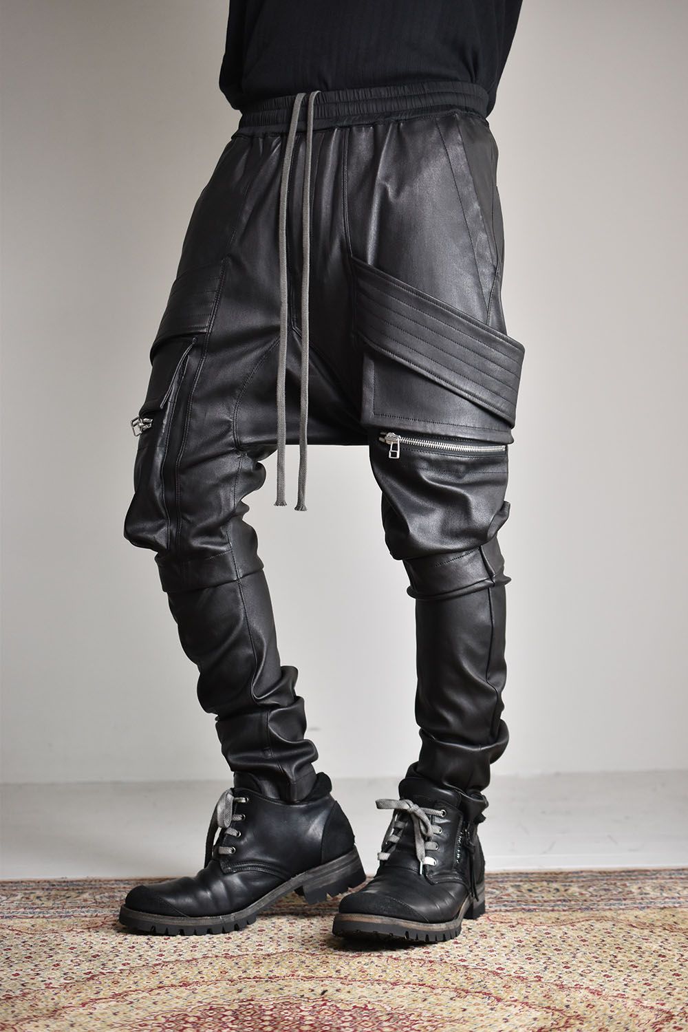 Sheepe Leather Stretch Cargo Sarouel Skinny"Black"/シープレザーストレッチカーゴサルエルスキニー"ブラック"