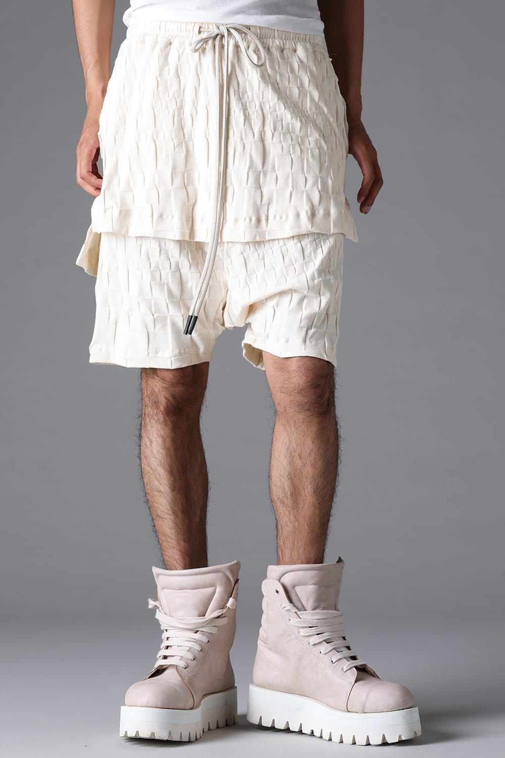 《2026SS先行予約》Gradient Plaid Pattern Layered Shorts"Black / Cream" / グラデーションチェックパターンレイヤードショーツ"ブラック/クリーム"