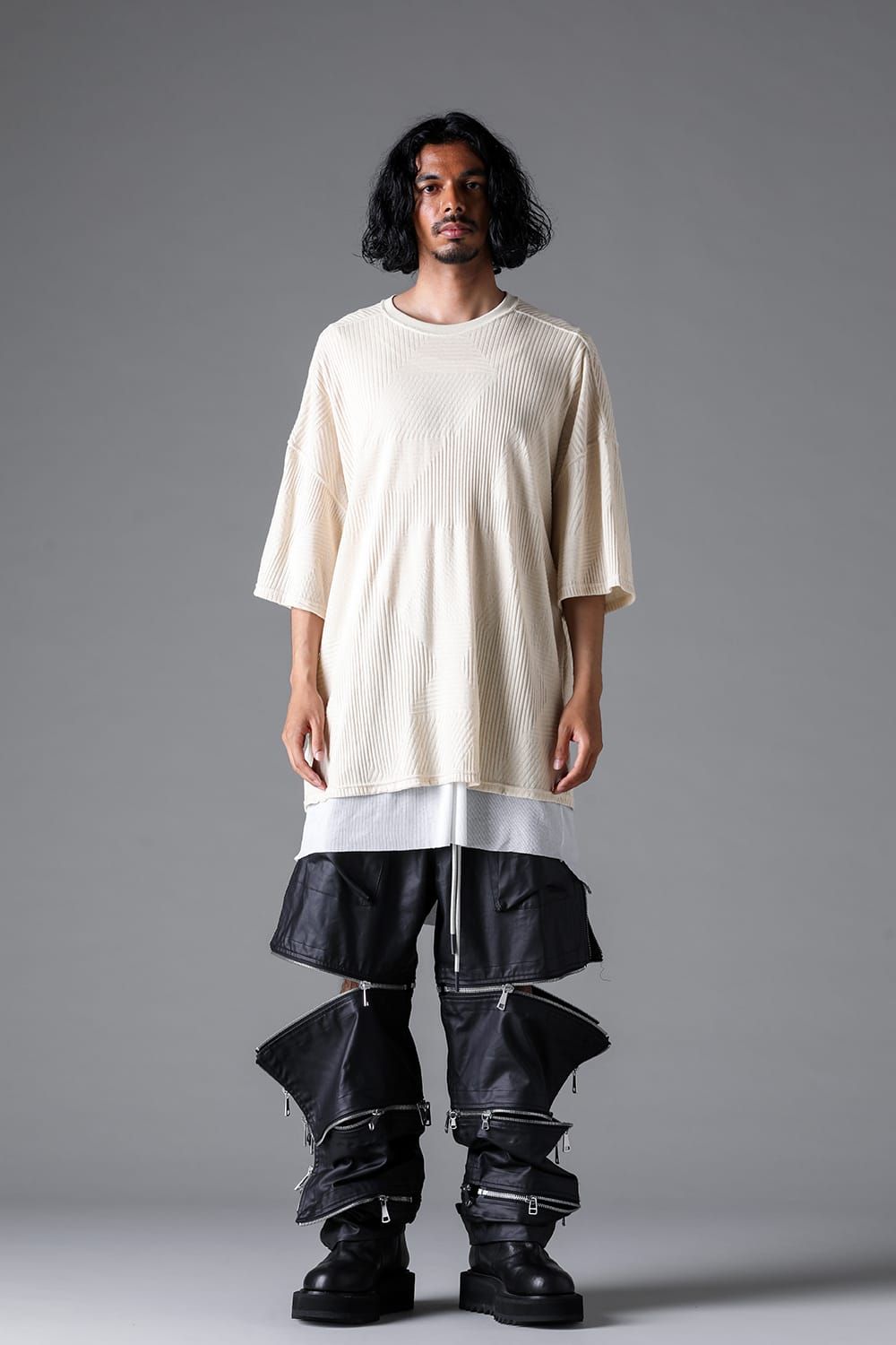 《2026SS先行予約》Deformed Stripe Pattern Jumbo Tee "Black / Cream" /ディフォルメドストライプパターンジャンボTee"ブラック/クリーム"