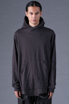 《2027SS先行予約分》Soft Cotton Jersey Shotgun-Damage Hoodie"Charcoal" / ソフトコットンジャージショットガンダメージフーディー"チャコール"