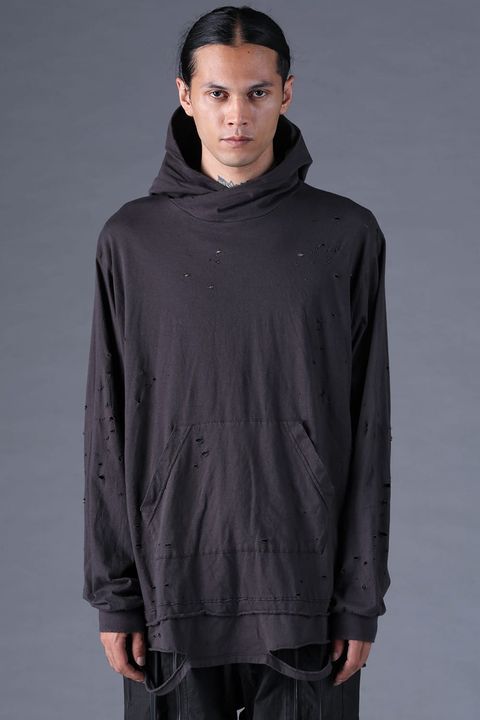 《2027SS先行予約分》Soft Cotton Jersey Shotgun-Damage Hoodie"Charcoal" / ソフトコットンジャージショットガンダメージフーディー"チャコール"