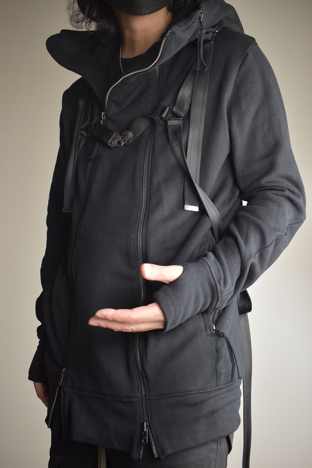Non-Flammable Fleece Harness Belt W-Zip Hooded Jacket  "Black" / 無燃糸裏毛ハーネスベルトWジップフーデッドジャケット"ブラック"