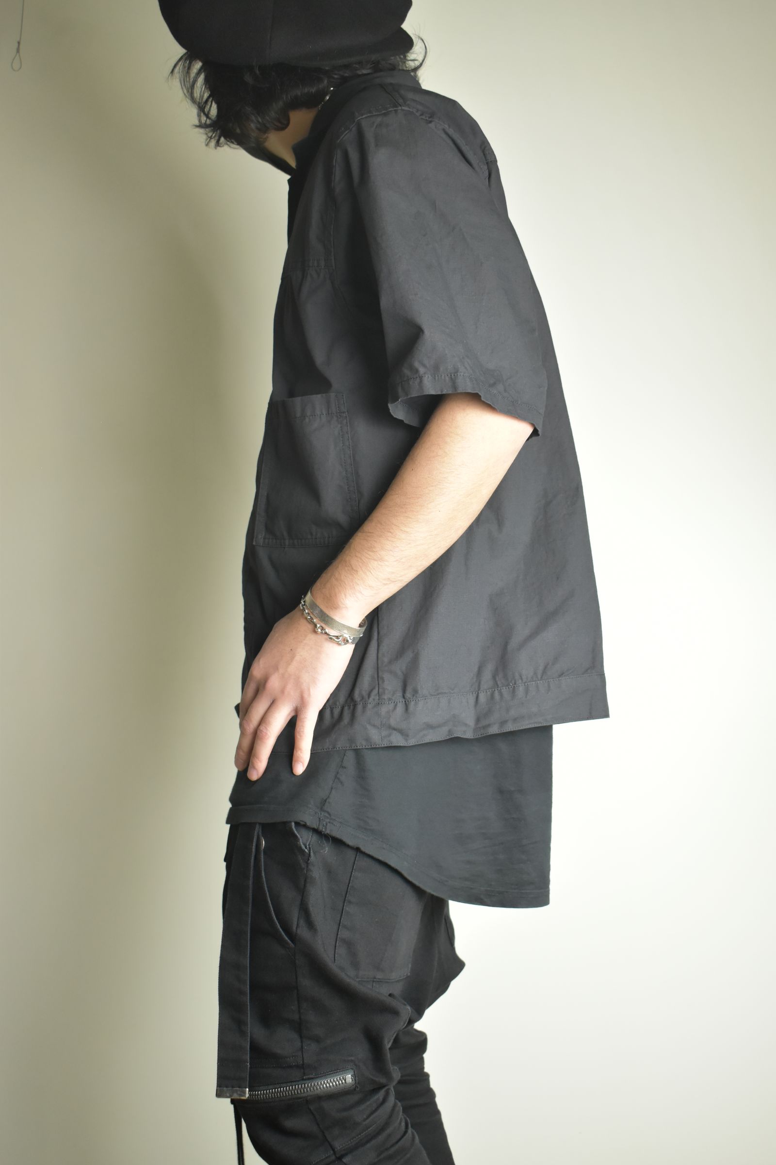 Rip Stop Open Collar Shirt"Black" / リップストップオープンカラーシャツ"Black"