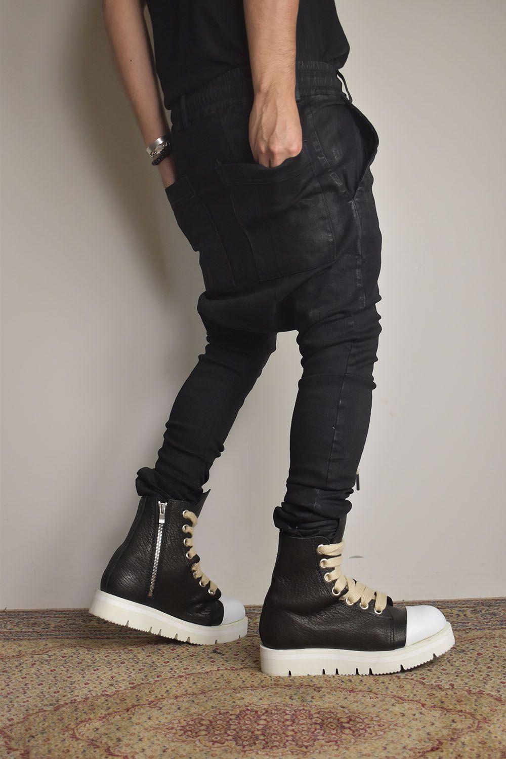 Coated Stretch denim Sarouel skinny"Black" / コーティングストレッチデニムサルエルスキニー"ブラック"