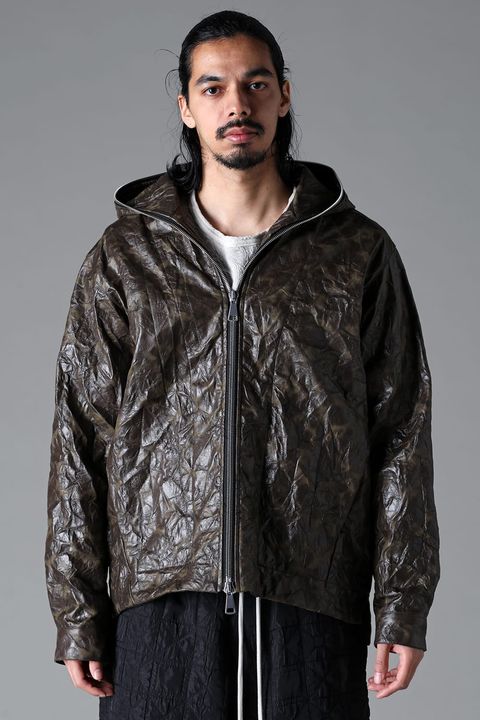 《2025AW先行予約》Washer Synthetic Leather Zipper Hooded Blouson"Black / Khaki / Ivory" / ワッシャーシンセティックレザージッパーフーデッドブルゾン"ブラック/カーキ/アイボリー"