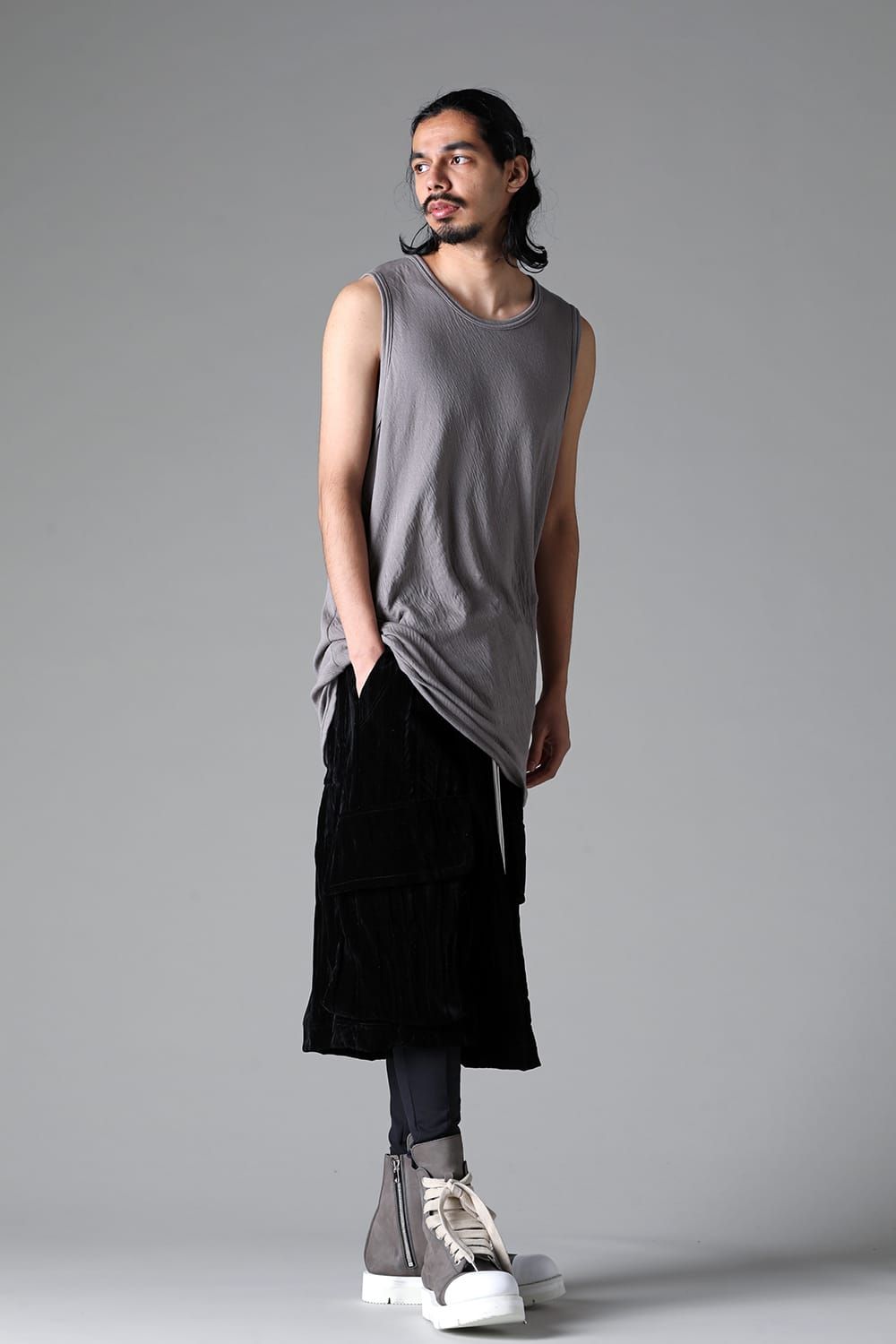 《2025AW先行予約》Double Gauze Long Tank Top"Black / Ivory /Khaki /Grey /D.Grey" /ダブルガーゼロングタンクトップ"ブラック/アイボリー/カーキ/グレー/ダークグレー"