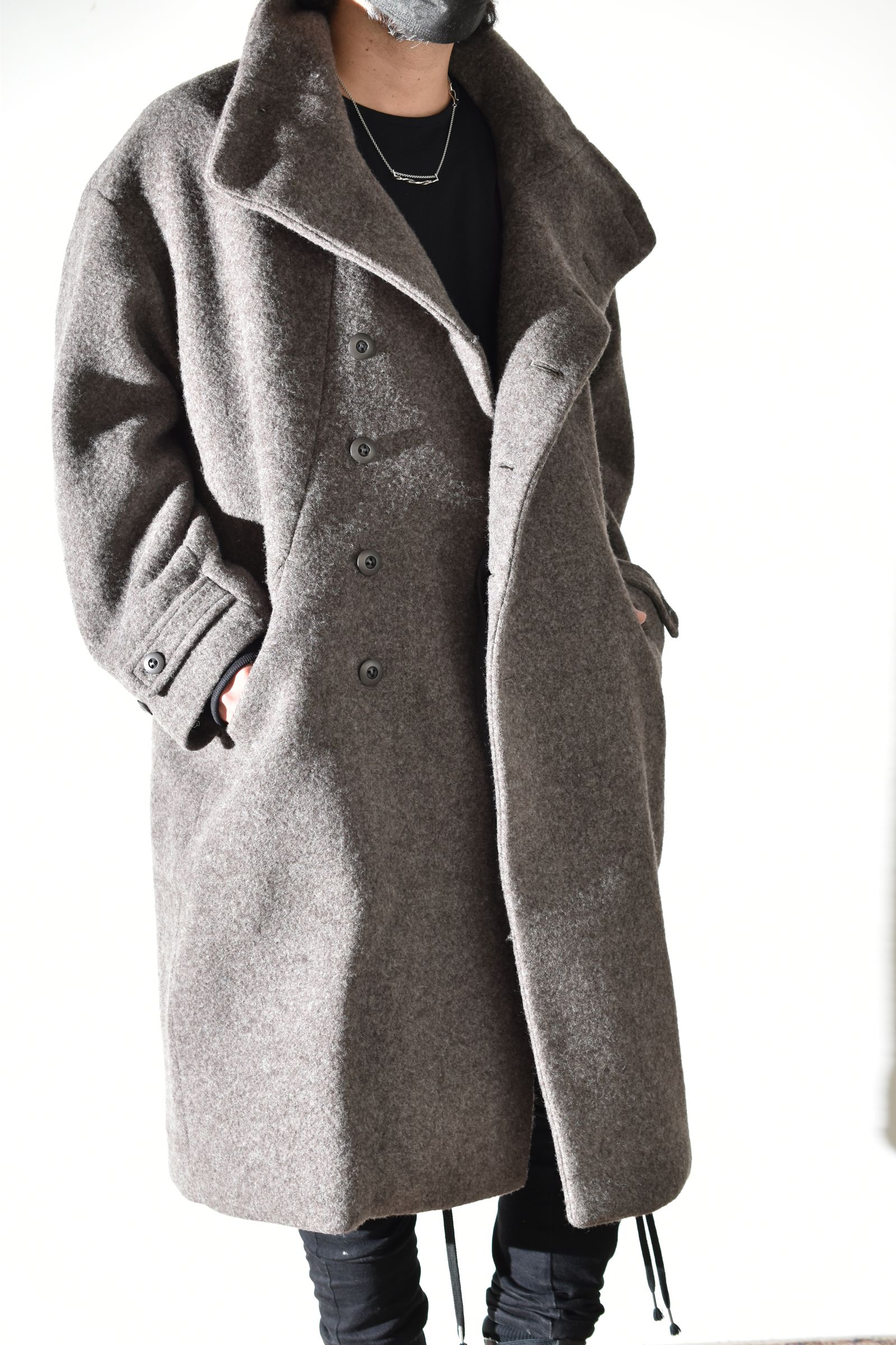 Wool Pile High Neck Coat "GreyBeige" / ウールパイルハイネックコート"グレーベージュ"