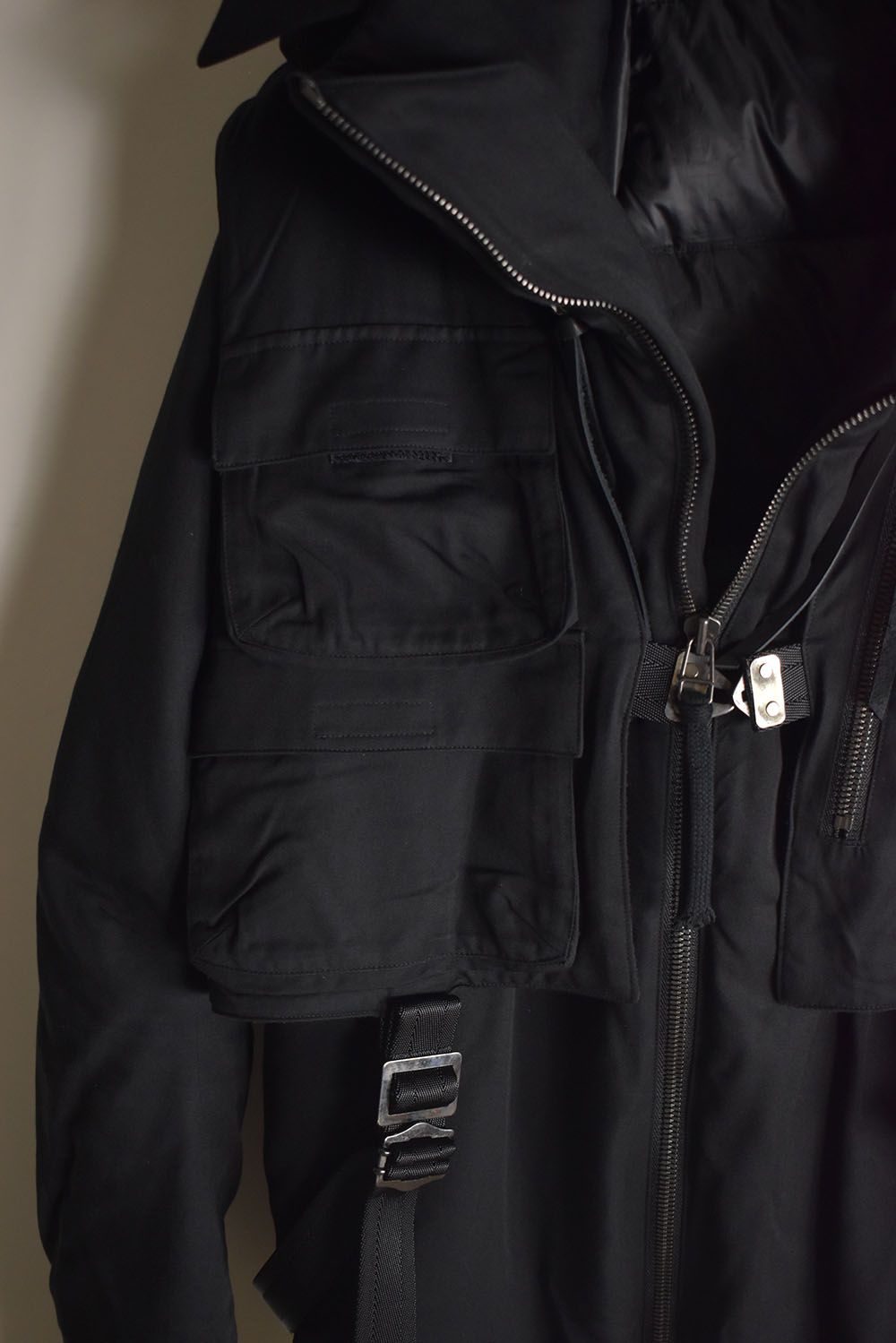 Rayon Twill Vest Hooded Down Jacket "Black" / レーヨンツイルベスト/フードアタッチドダウンジャケット"ブラック"