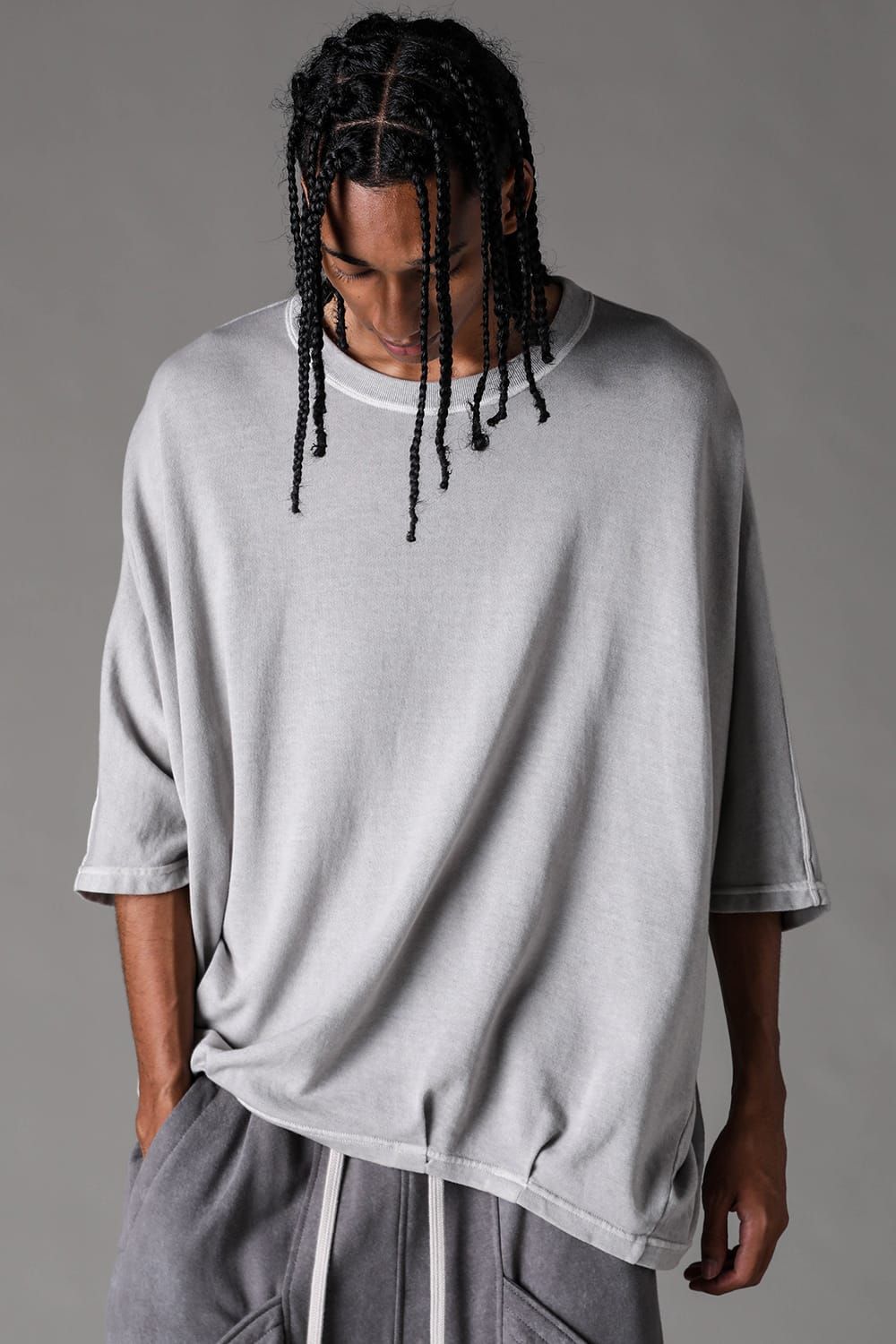 《2027SS先行予約》Sumi Dyed Lightweight French Terry Dolman Jumbo Tee"L.Grey" / 墨染ミニ裏毛ドルマンジャンボTee"ライトグレー"